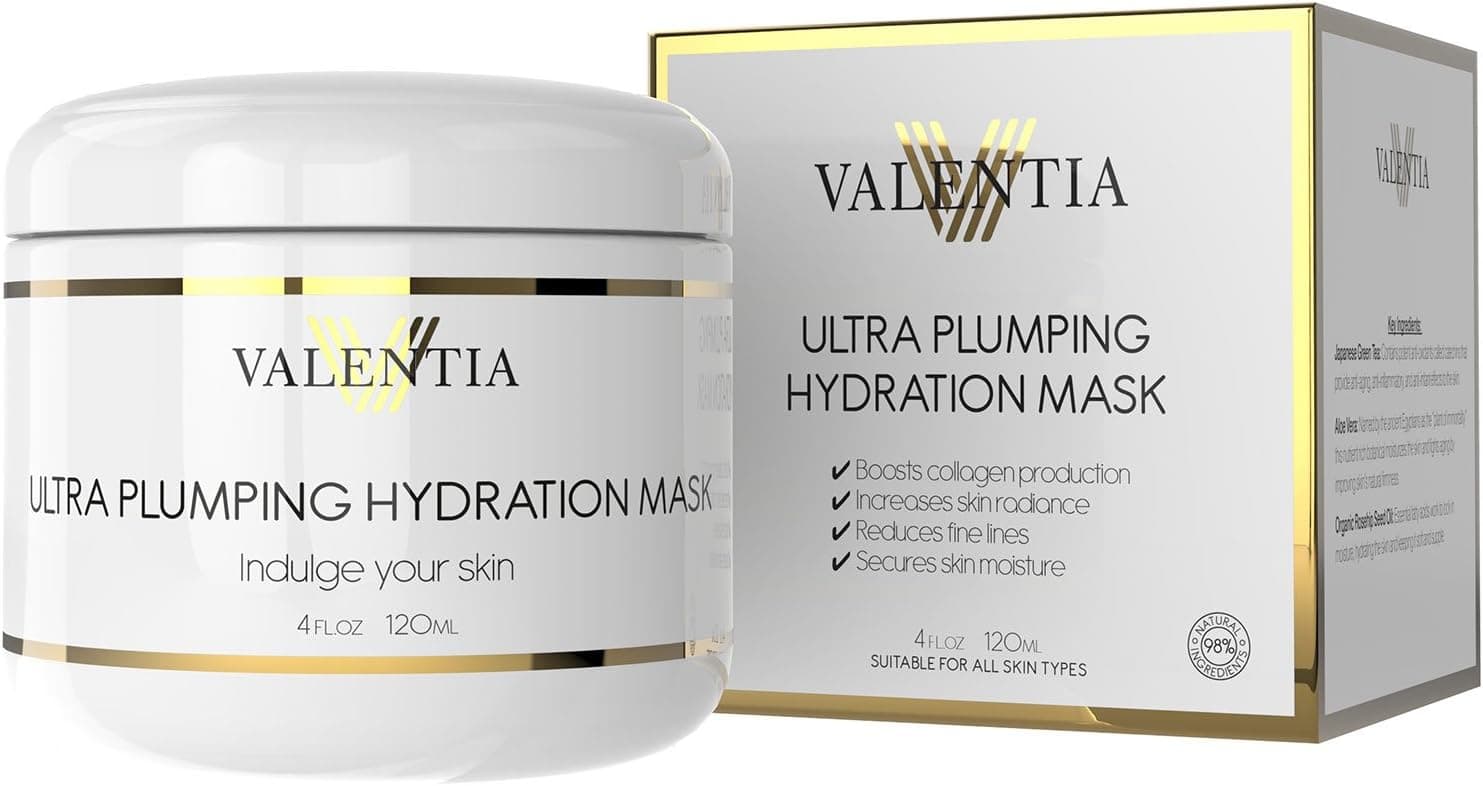 Ultra Plumping Hydration Mask By Valentia - With a Blend of Amino Acids and Botanical Hyaluronic Acid - 4 Oz