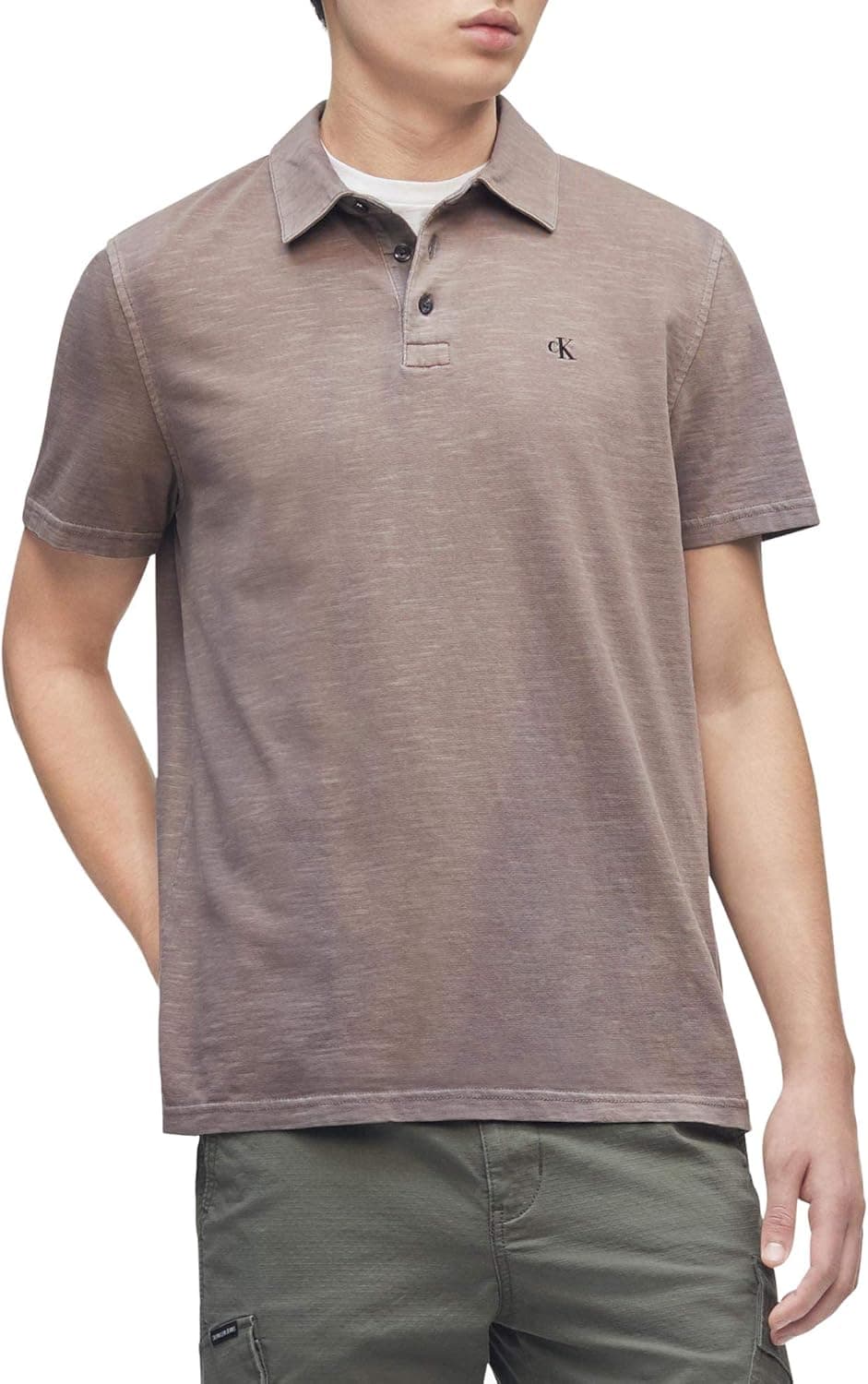 Calvin Klein Men's Short Sleeve Slub Cotton Monogram Polo Shirt
