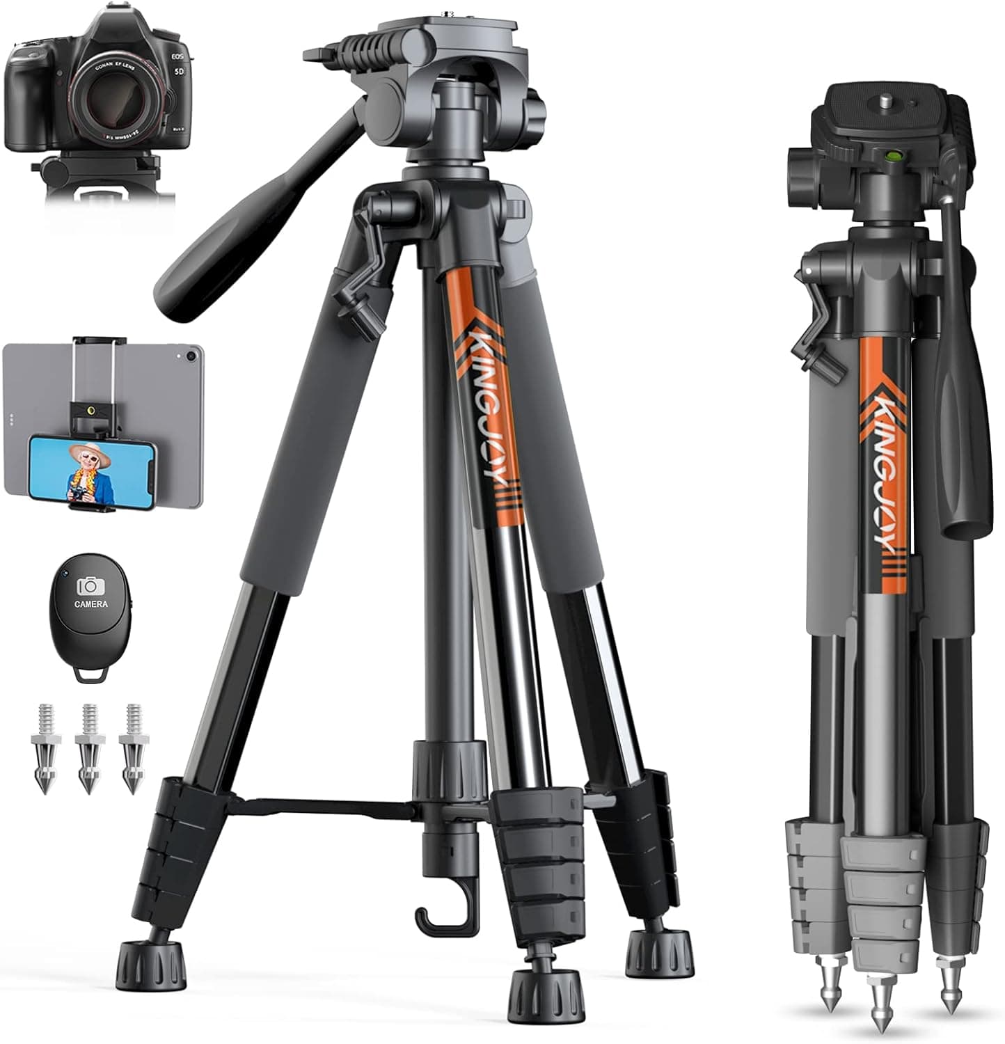 KINGJOY 75" Camera Tripod for Canon Nikon Cell Phone Tall Tripod with Wireless Remote Travel Bag Phone Tablet Holder Compatible with DSLR Cameras, Cell Phones, Projector, Binocular, Spotting Scopes
