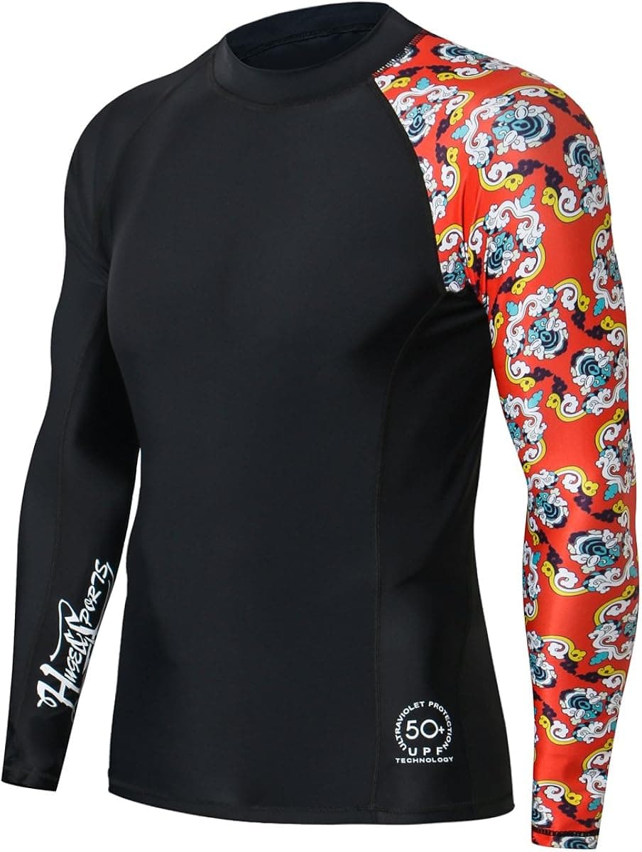 HUGE SPORTS Men's Splice UV Sun Protection UPF 50+ Skins Rash Guard Long Sleeves