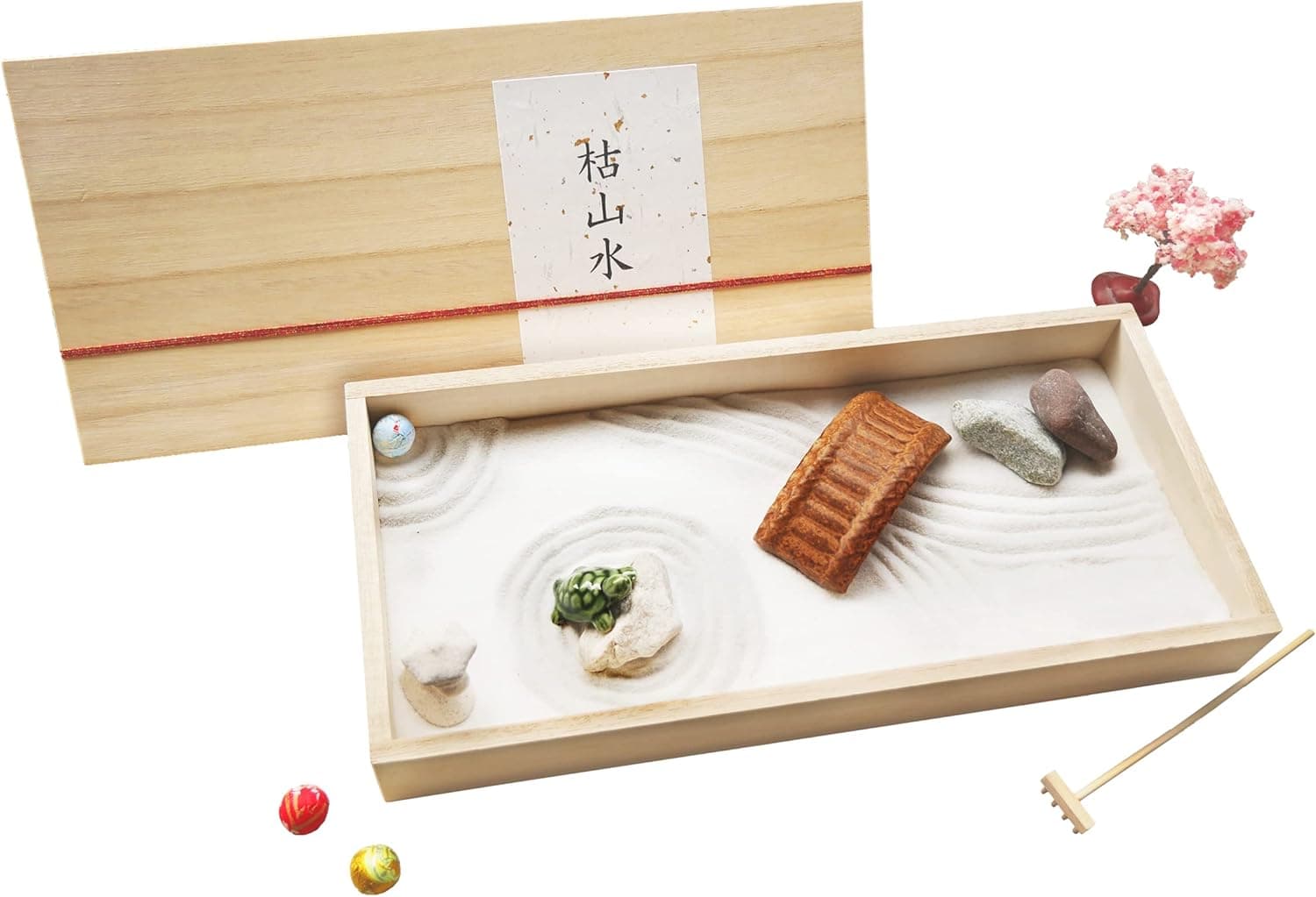Patico Traditional Japanese Zen Garden Kit for Desk with White Sand Rocks Meditation Decor Gift Set for Home Decor, Office Desk-Top from Japan