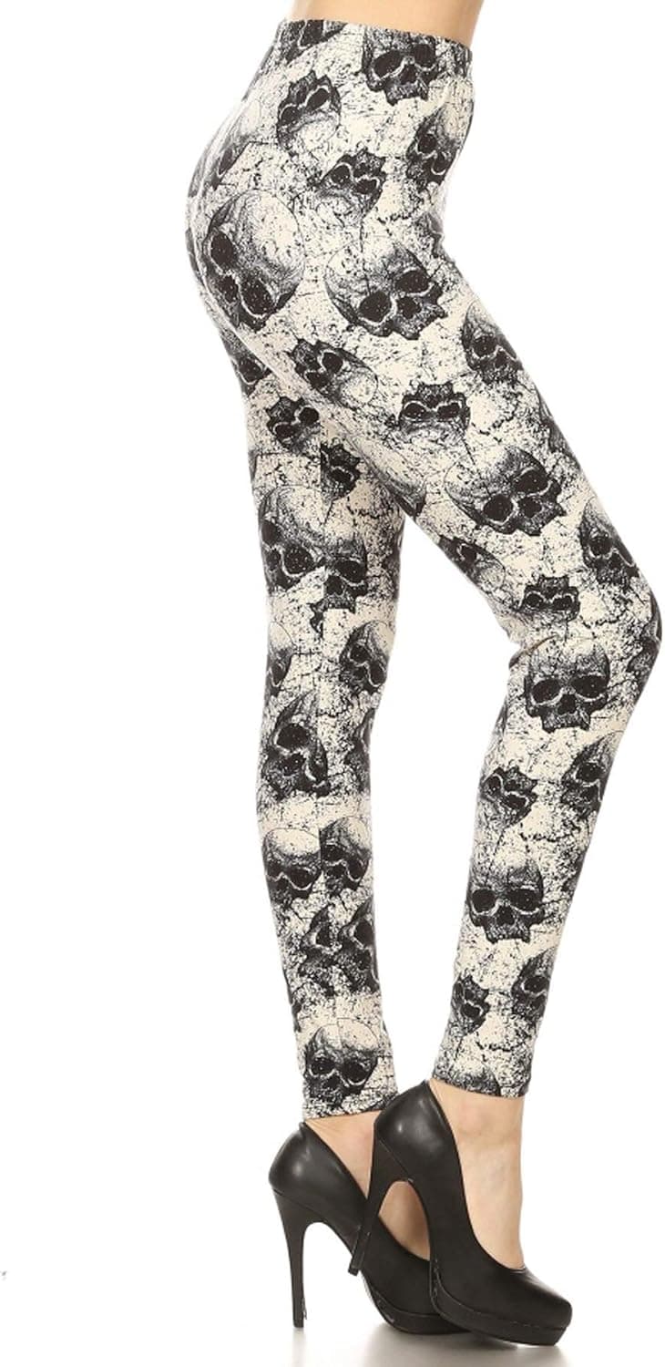 Leggings Depot High Waisted Skull Print Leggings for Women - Regular, Plus, 1X3X, 3X5X
