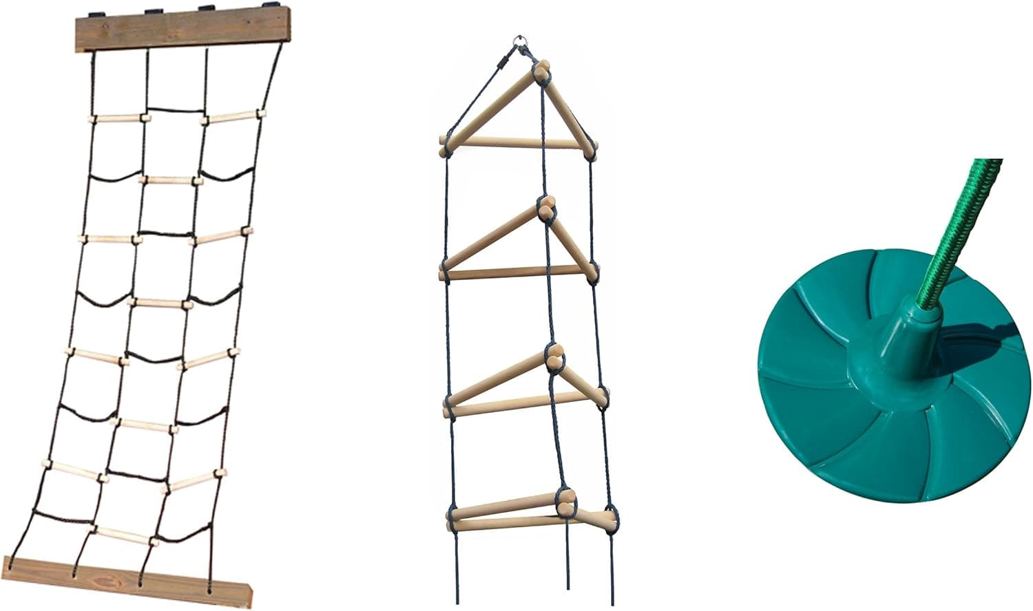 Cargo Climbing Net, Triangle Rope Ladder and Disc Swing Bundle - Includes Climbing Accessories and Disc Swing for Outdoor Swing Sets, Backyard Play Sets, etc.