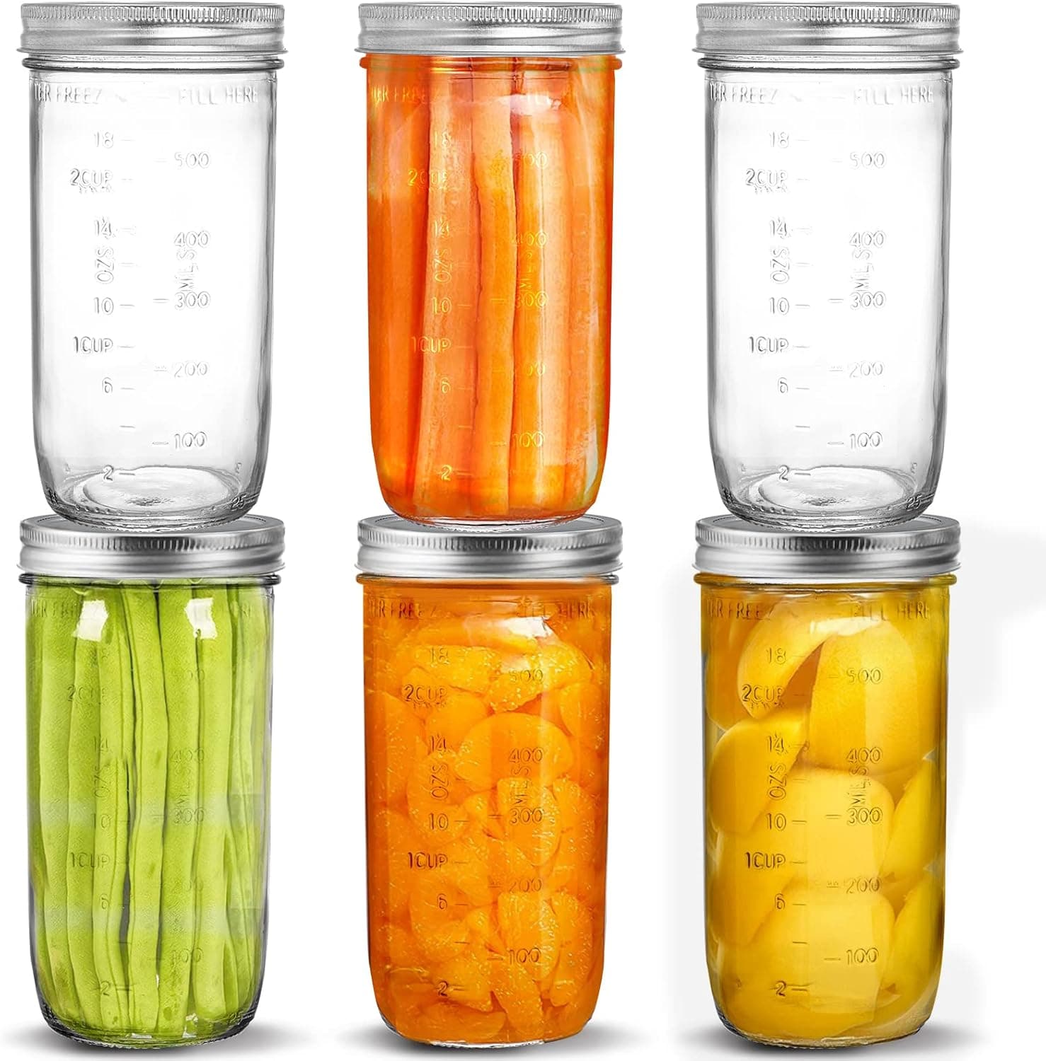 Tebery 6 Pack Glass Mason Jars with Airtight Lids and Bands, 24-Ounce Wide Mouth Canning Glass Jars for Fermenting, Pickling, Meal Prep, Overnight Oats, Jam, Jelly