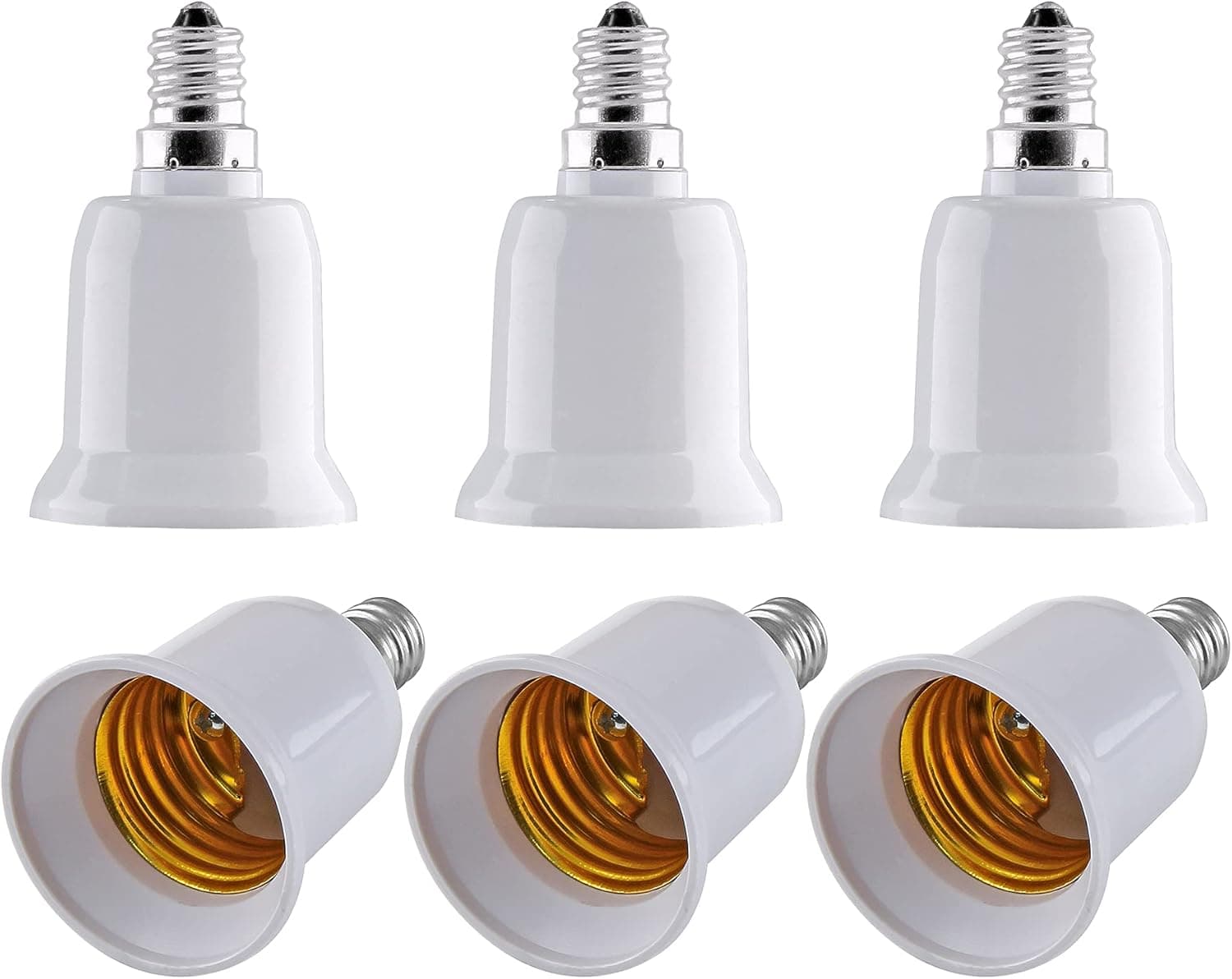 PHITUODA 6pcs E12 to E26 Adapter, Candelabra to Medium Base Adapter, Bulb Base Converter, E12 to E26/E27 Socket Adapter, Maximum Wattage 200W & 165℃ Heat Resistant