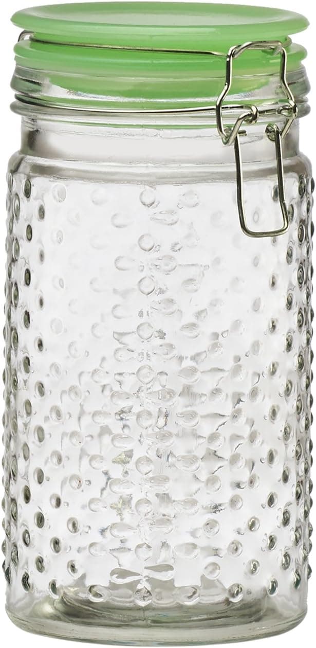Amici Home, , Emma Jade Hobnail Hermetic Preserving Canister, Food Safe, Green Milk Glass Lid, 36 Ounces, Medium