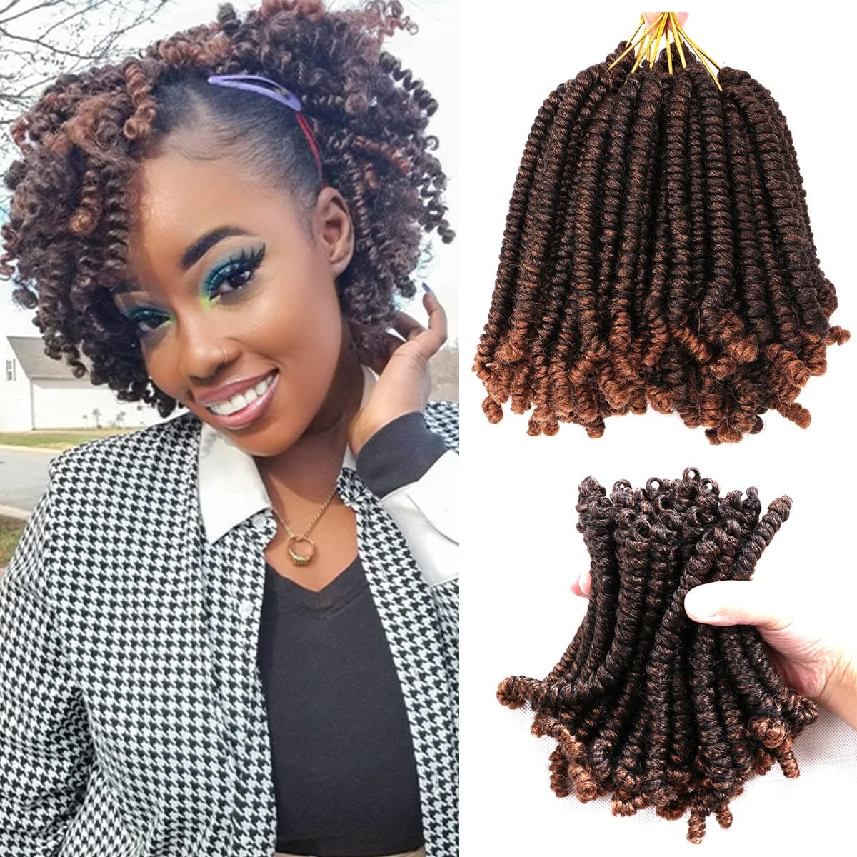 8 Packs Short Spring Twist Crochet Hair 6Inch Pretwisted Passion Twist Crochet Hair Curly Pre Looped Crochet Braids Hair Bomb Twist Kids Crochet Hair for Black Women (6 Inch, T30#)
