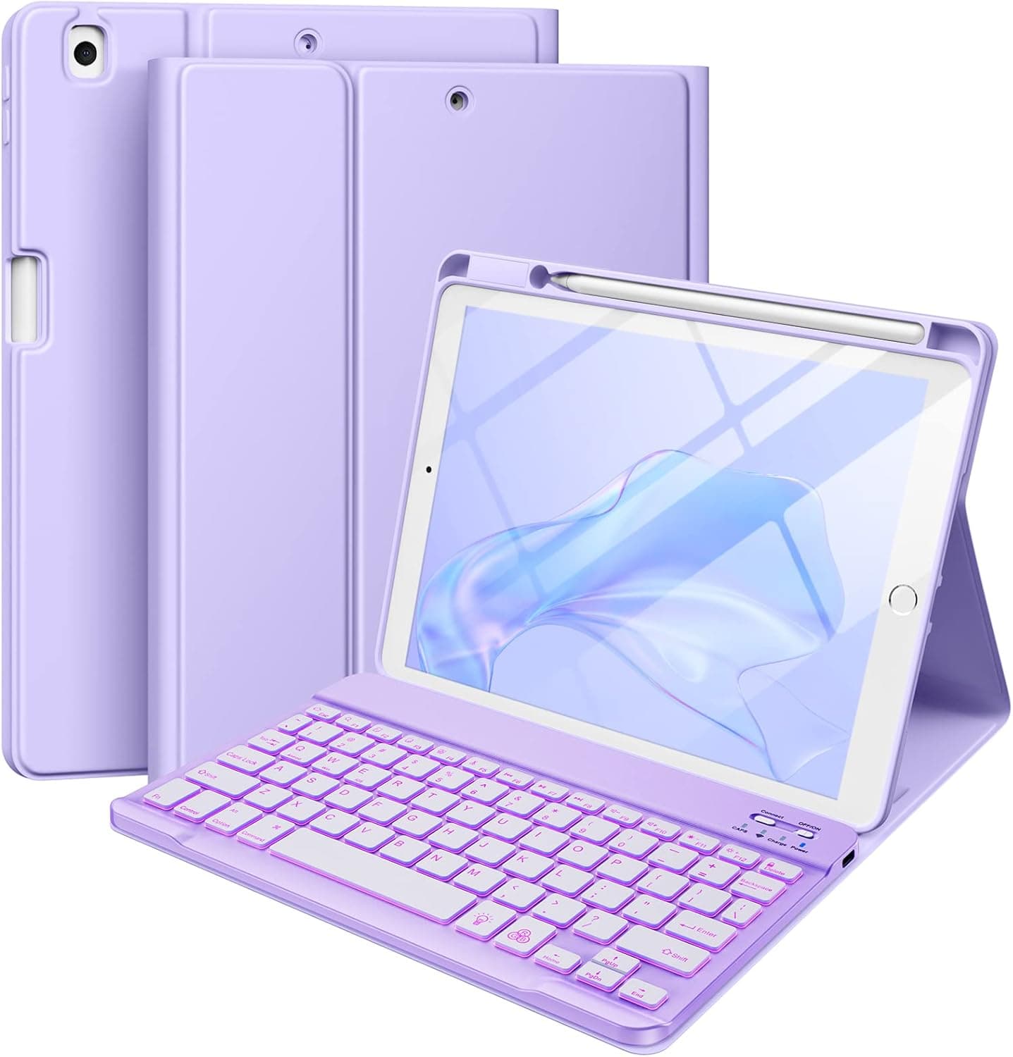 Hamile iPad 9th Generation Case with Keyboard 10.2 Inch - Backlit Wireless Detachable Folio Keyboard Cover with Pencil Holder for iPad 8th Gen / 7th Gen/iPad Pro 10.5" / iPad Air 3rd Gen (Purple)