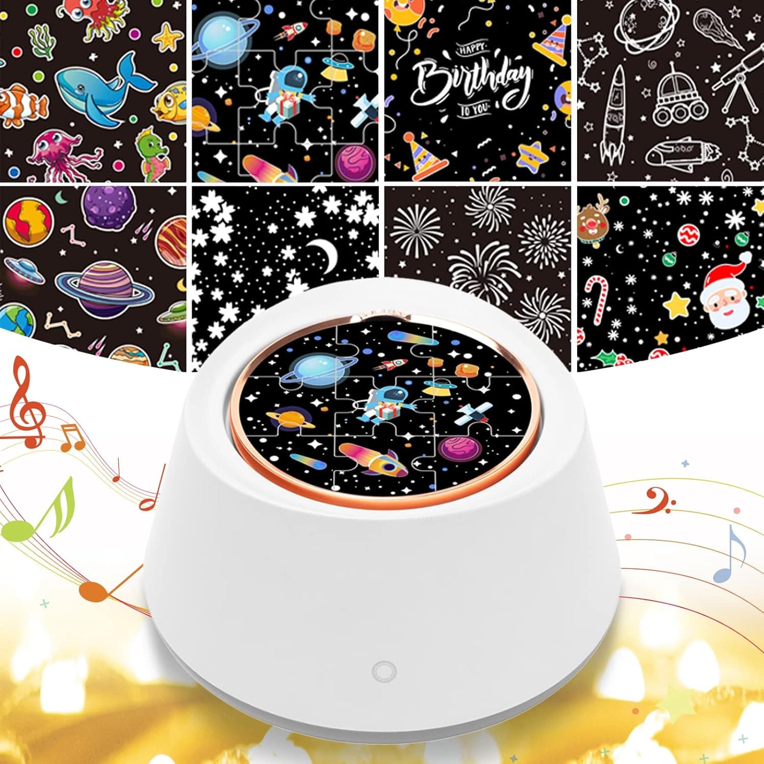 Night Light Projector for Kids, Rotating Star Projector with Bluetooth Music Speaker, 6 Lighting Modes Mood Room Lights for Baby, Boys and Girls, Christmas and Other Parties Decoration, 8 Sets of Film