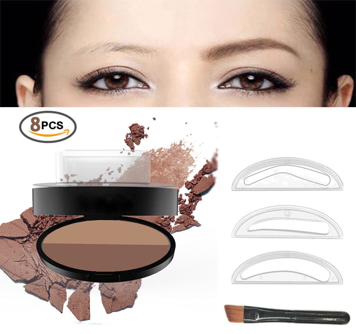 Eyebrow Stamp Powder Stamper Waterproof Long-lasting Brown Easy Press Natural Shape in Seconds (Dark Brown+ Coffee)