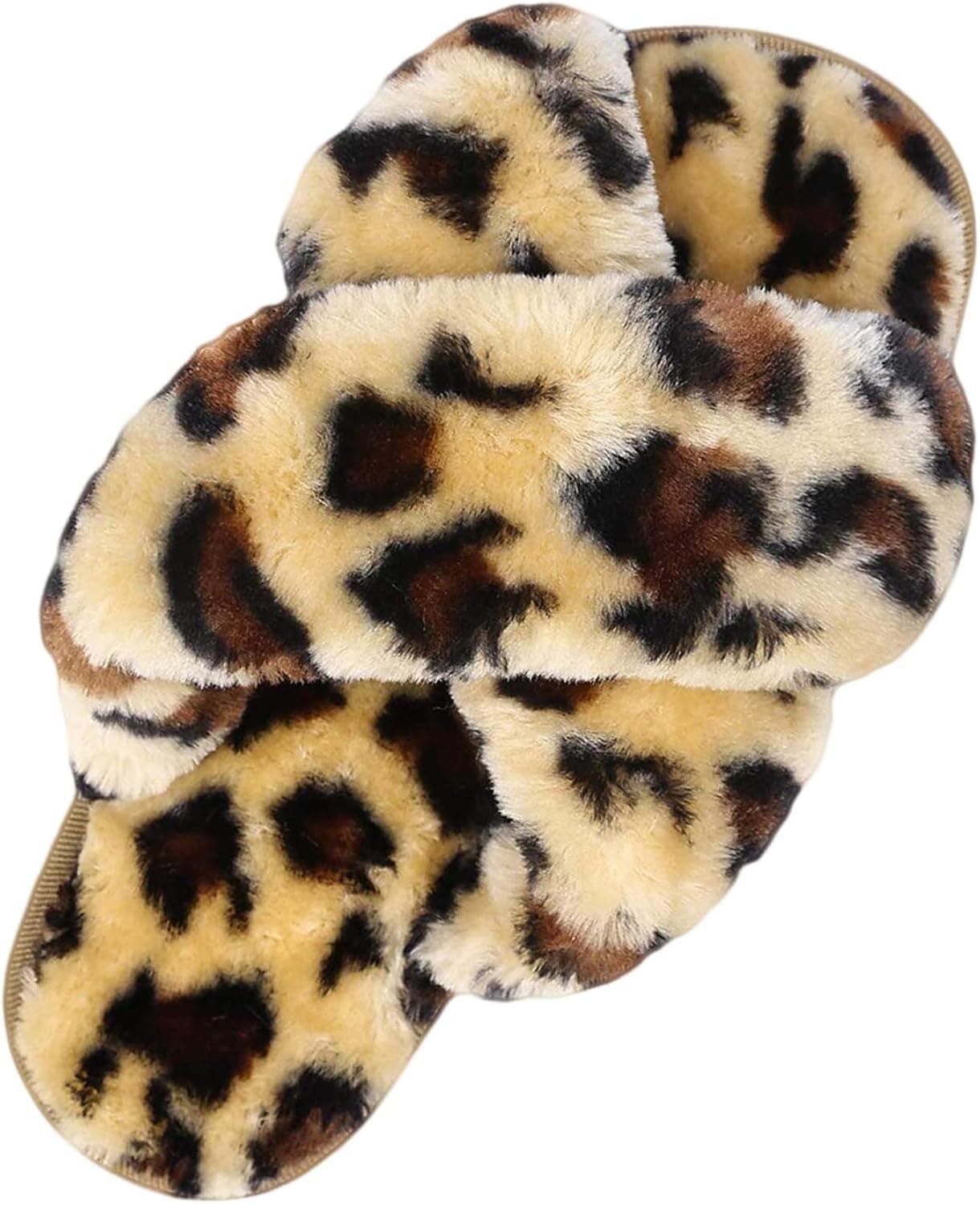 Bhupen Slippers for Women,Cross Band Soft Plush Fleece Slip On House Open Toe Slippers Indoor Outdoor