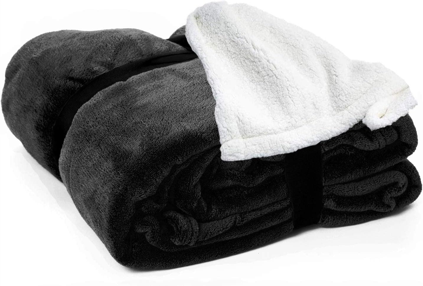 Wolfmark Oversized Sherpa Throw Blanket (60 inches x 72 inches, Black) | Twin Size Reversible Comfort, Warm & Cozy, Perfectly Plush, Hypoallergenic, Anti-Pill, Micro Mink, Lambswool