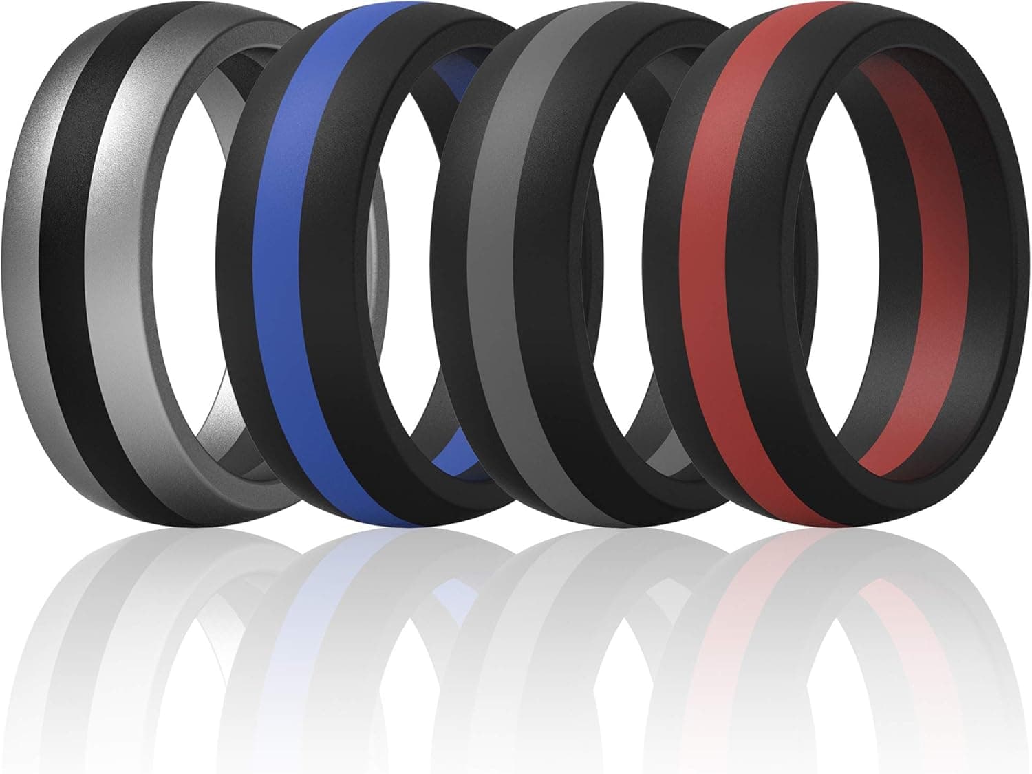 ThunderFit Mens Silicone Rings Wedding Bands - 7 Rings / 4 Rings / 1 Ring - Classic & Middle Line - 8.7mm Wide - 2mm Thick