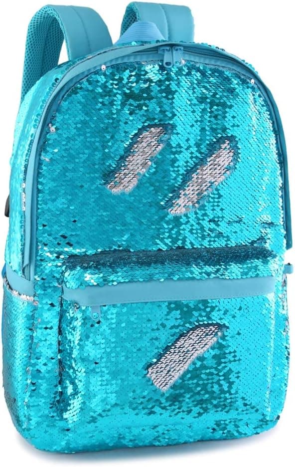 Fashion Sequin Backpack Lightweight Travel College Student Daypack Magic Reveriable Sequence Back Pack (Sky Blue)