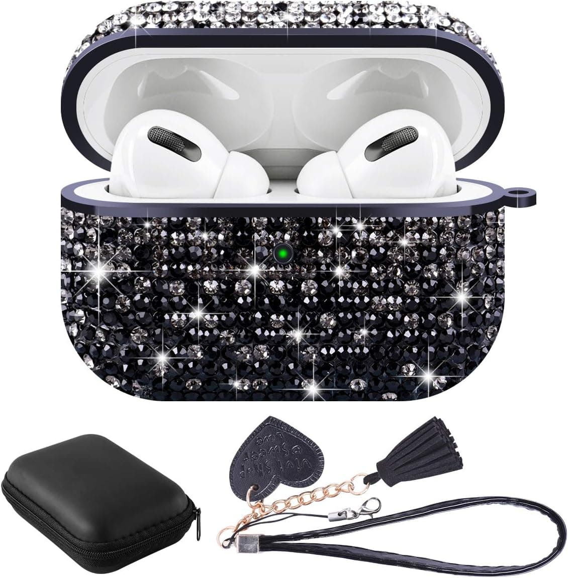 Valkit Compatible AirPods Pro Case, Glitter Diamond Shining Rhinestone AirPods Case Cover Hard Shock Proof Protective Case for Girls Women Compatible with Apple Airpods Pro Charging Case - Black