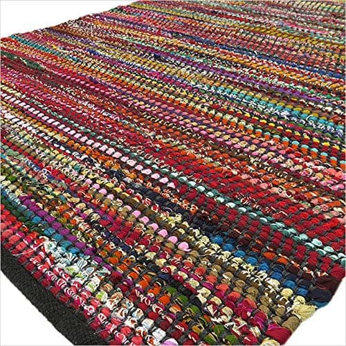 Eyes of India - 4 X 6 ft Black Colorful Chindi Woven Area Rag Rug Braided Bohemian Accent Boho Chic Decorative Indian Handmade Handwoven