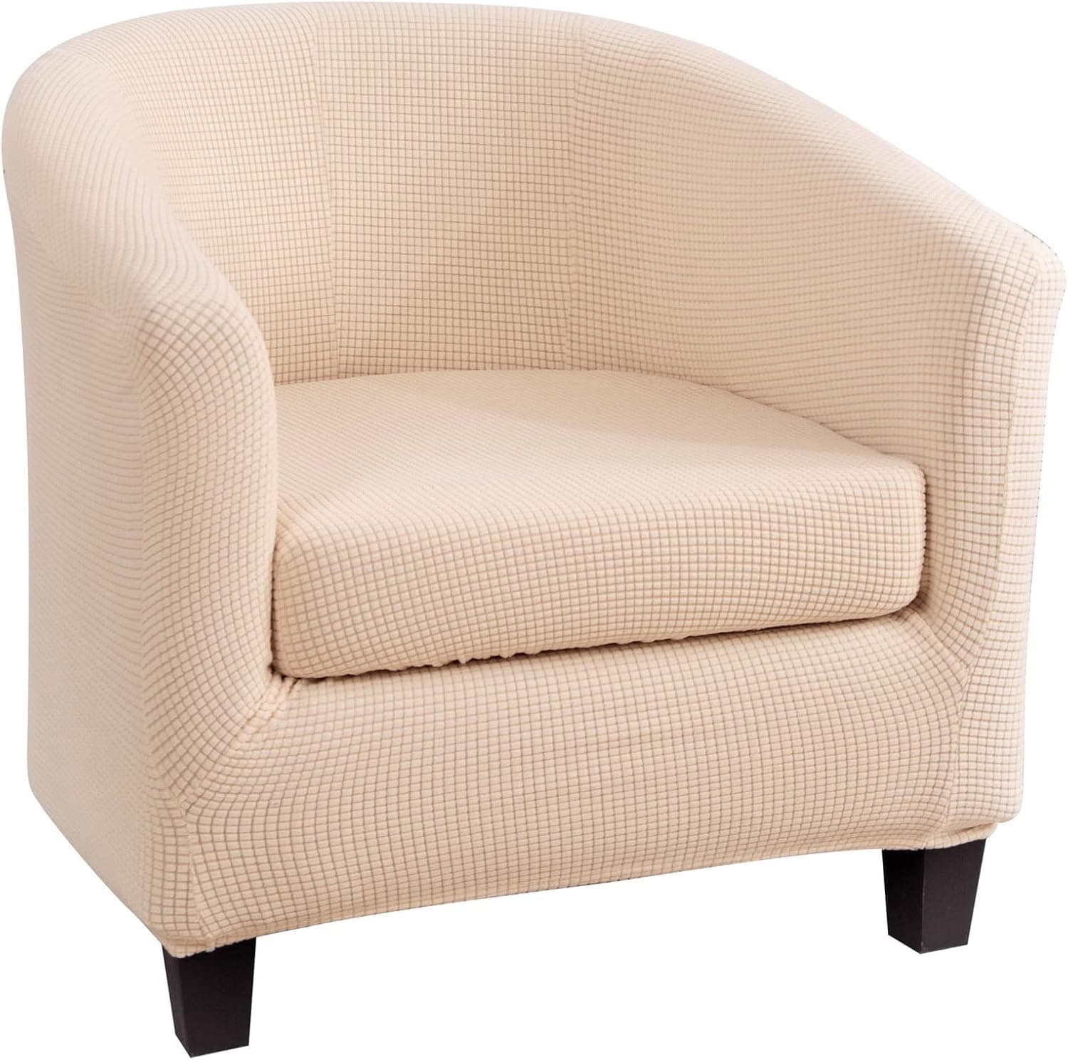 SearchI Stretch Club Chair Slipcover 2 Piece, Soft Removable Printed Tub Chair Slipcover, Non Slip Barrel Chair Slipcovers, Club Chair Cover for Living Room (Beige Jacquard)