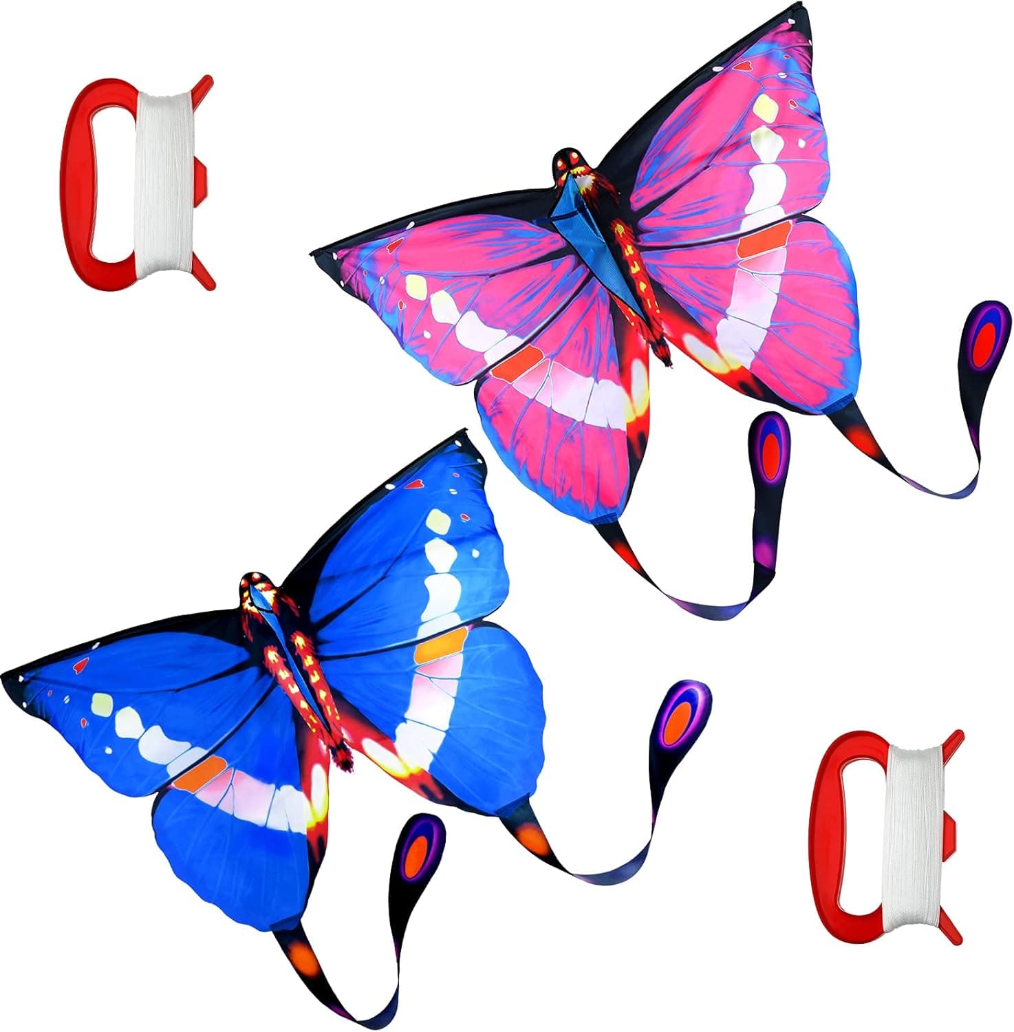 2 Pieces Butterfly Kite 54 Inch Huge Colorful Butterfly Kite with Flying Tools for Adults Beach Trip Park Family Outdoor Games and Activities, Pink and Blue