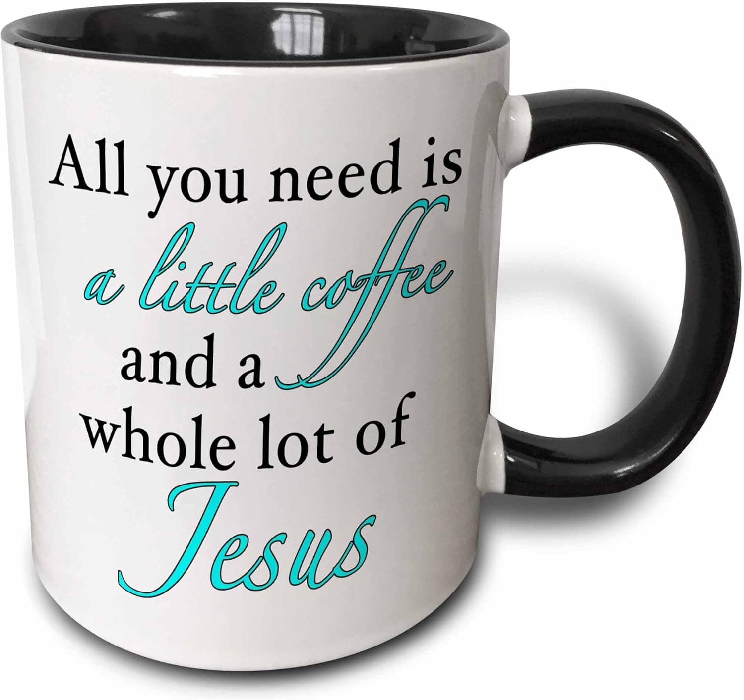 3dRose All You Need is A Little Coffee an A Whole Lot of Jesus Pink Mug, 11oz, Black
