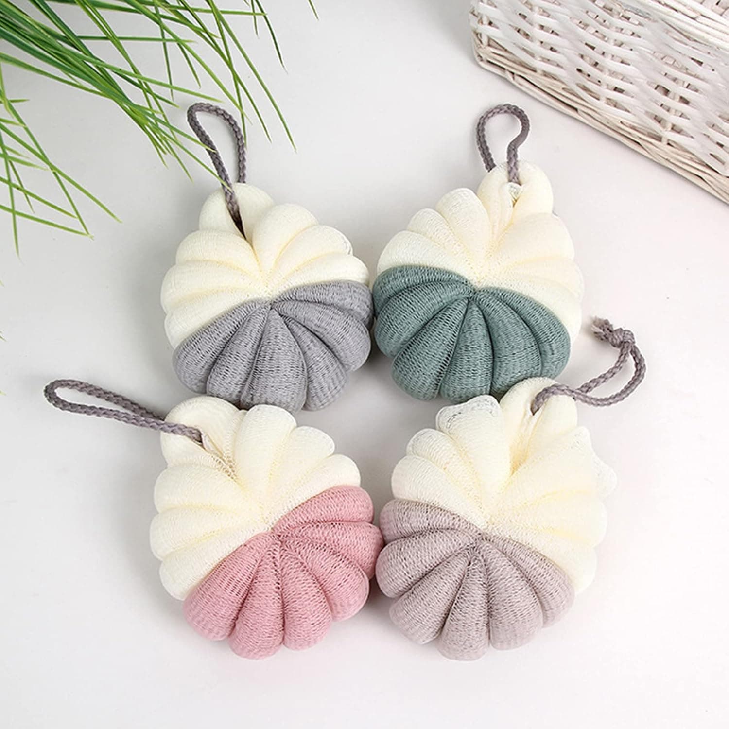 Pxierra 4Pcs Bath Sponge Shower Loofahs,Soft Net Bath Ball,Scrubber Sponge Ball,Large Size,Durable Mesh Pouf Bath Loofah Sponge Body Wash Puff