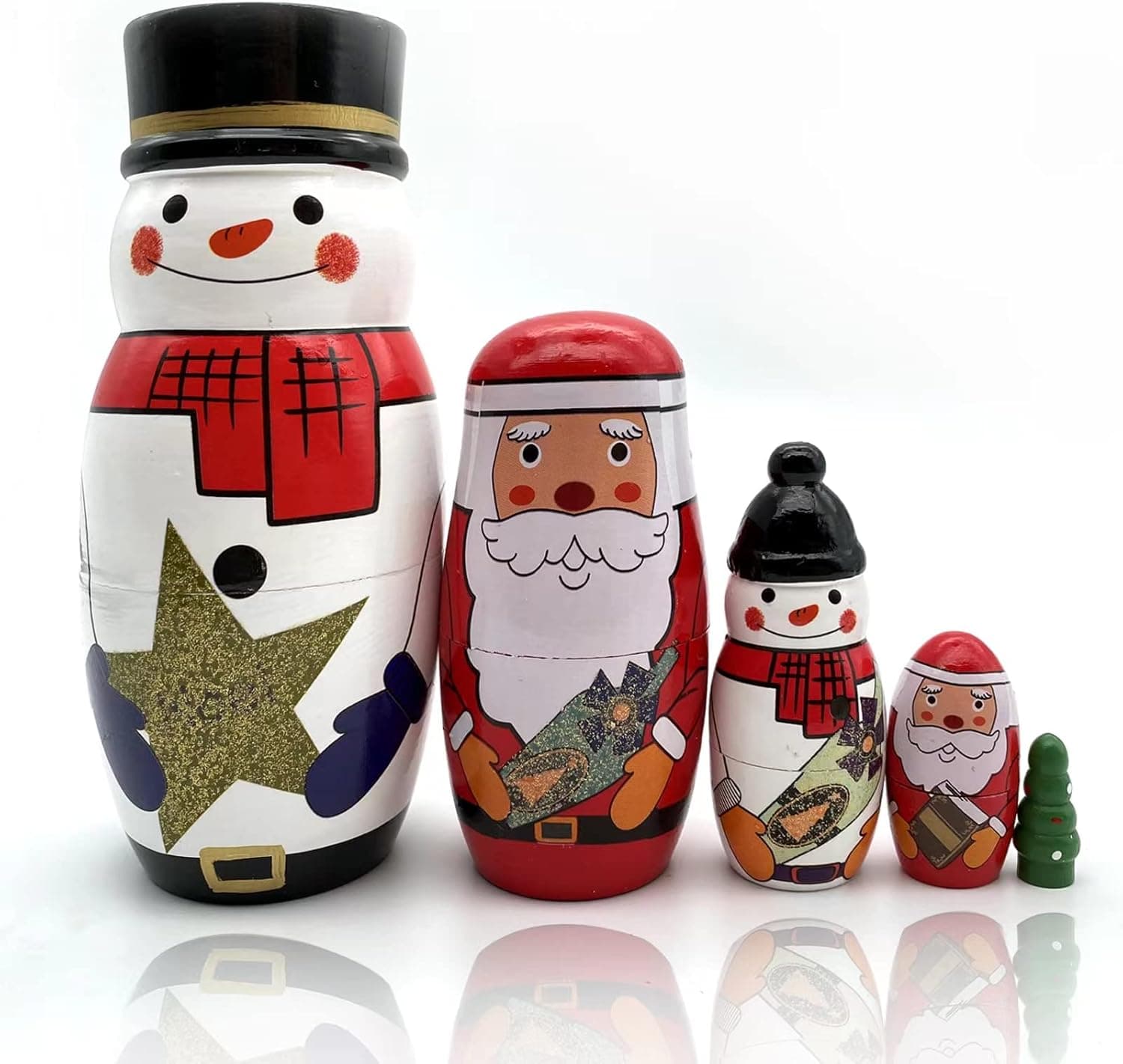 Nesting Dolls Christmas Russian Matryoshka Dolls for Kids Wood Stacking Nested Set 5 Pieces Handmade Toys for Children Christmas Birthday Gift