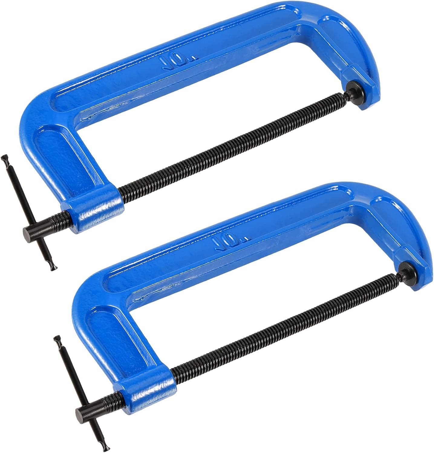 JEUIHAU 2 Pack 10 Inches C Clamp, Heavy Duty Malleable Iron C-Clamp with 10-inch Jaw Opening and 1.38-inch Throat Depth, Blue Power Coated C Clamp for Woodworking, Welding and Building