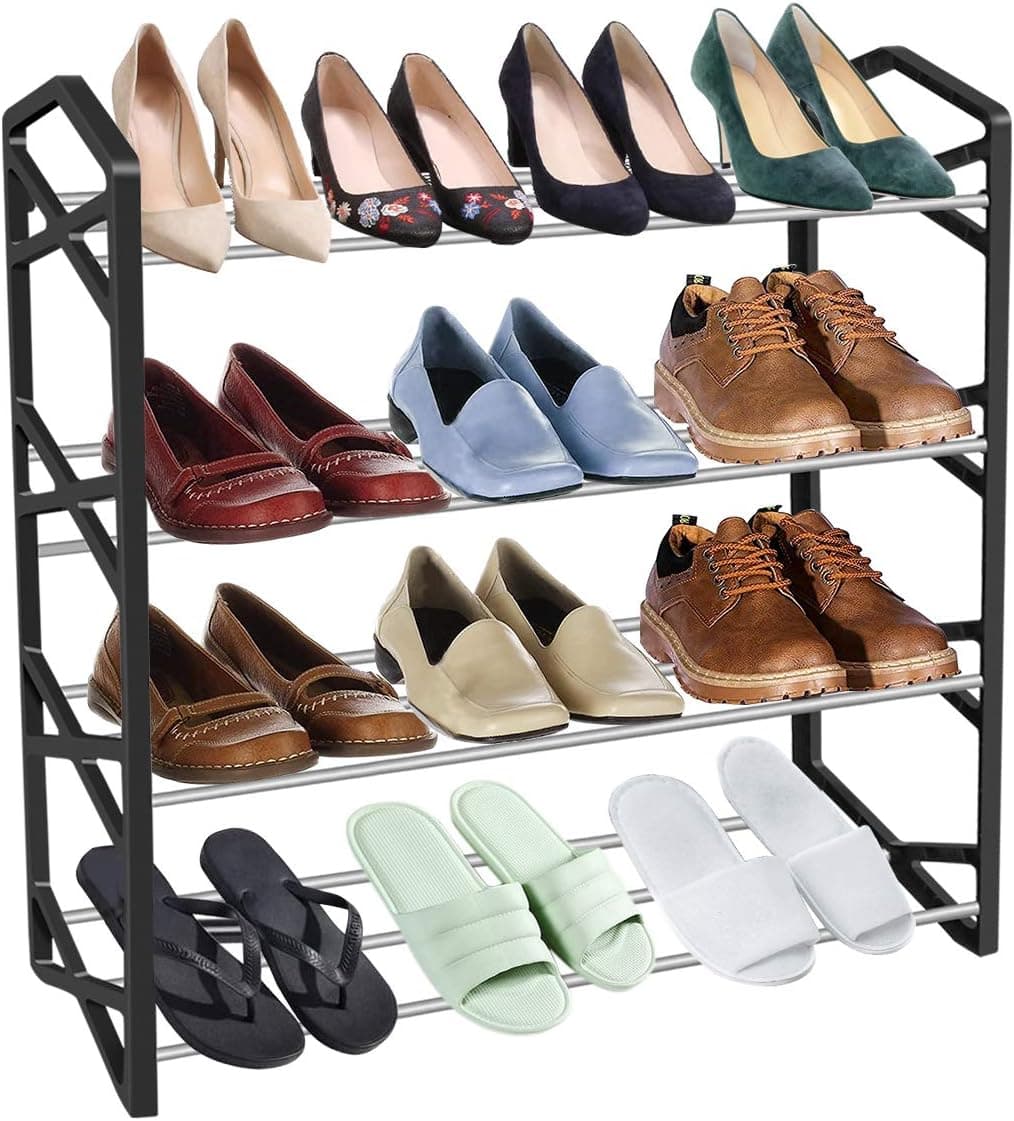 Maxbuff 4-Tier Shoe Rack, Simple Assembly Adjustable Shoe Storage Organizer Sturdy Household Dormitory Shoe Shelf