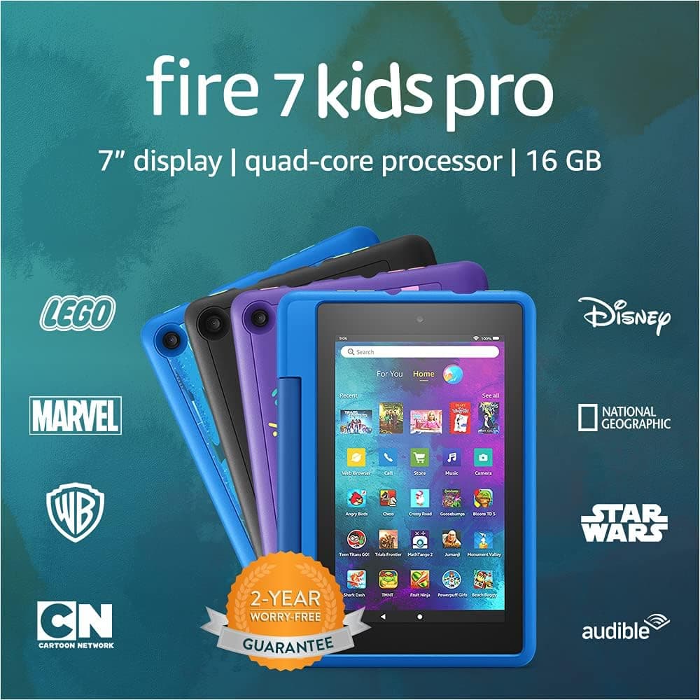 Fire 7 Kids Pro tablet, 7" display, ages 6+, 16 GB, Sky Blue