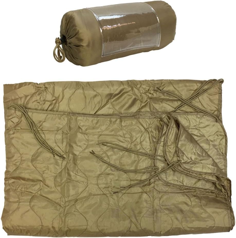 Prolinemax TAN 86''L x 58''W G.I Style Poncho Liner Blanket Sleeping Bag Liner Rip-Stop Nylon w/Pouch