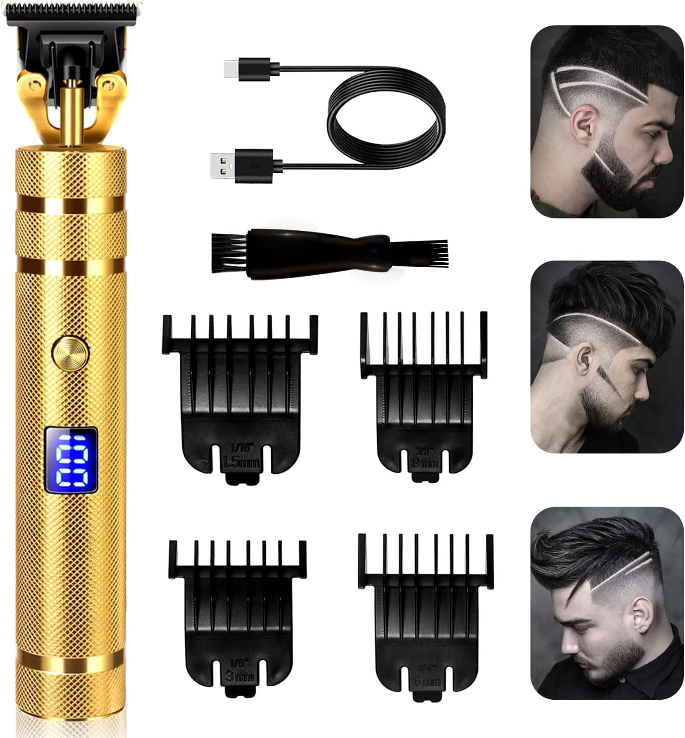 Hair Clippers for Men, Rechargeable Professional Hair Trimmer Cordless Zero Gapped T-Blade Trimmer Edgers Clippers Electric Beard Trimmer Hair Cutting Kit Gifts for Men