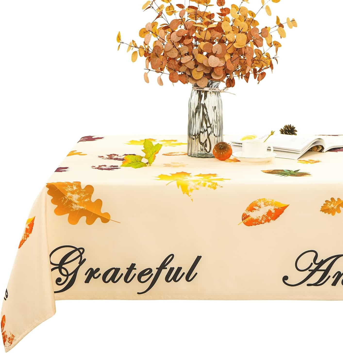 Pocass Fall Tablecloth, 60x120 Inch, Maple Leaf Cloth, Rectangle Autumn Table Cover for Thanksgiving Kitchen Dining Parties