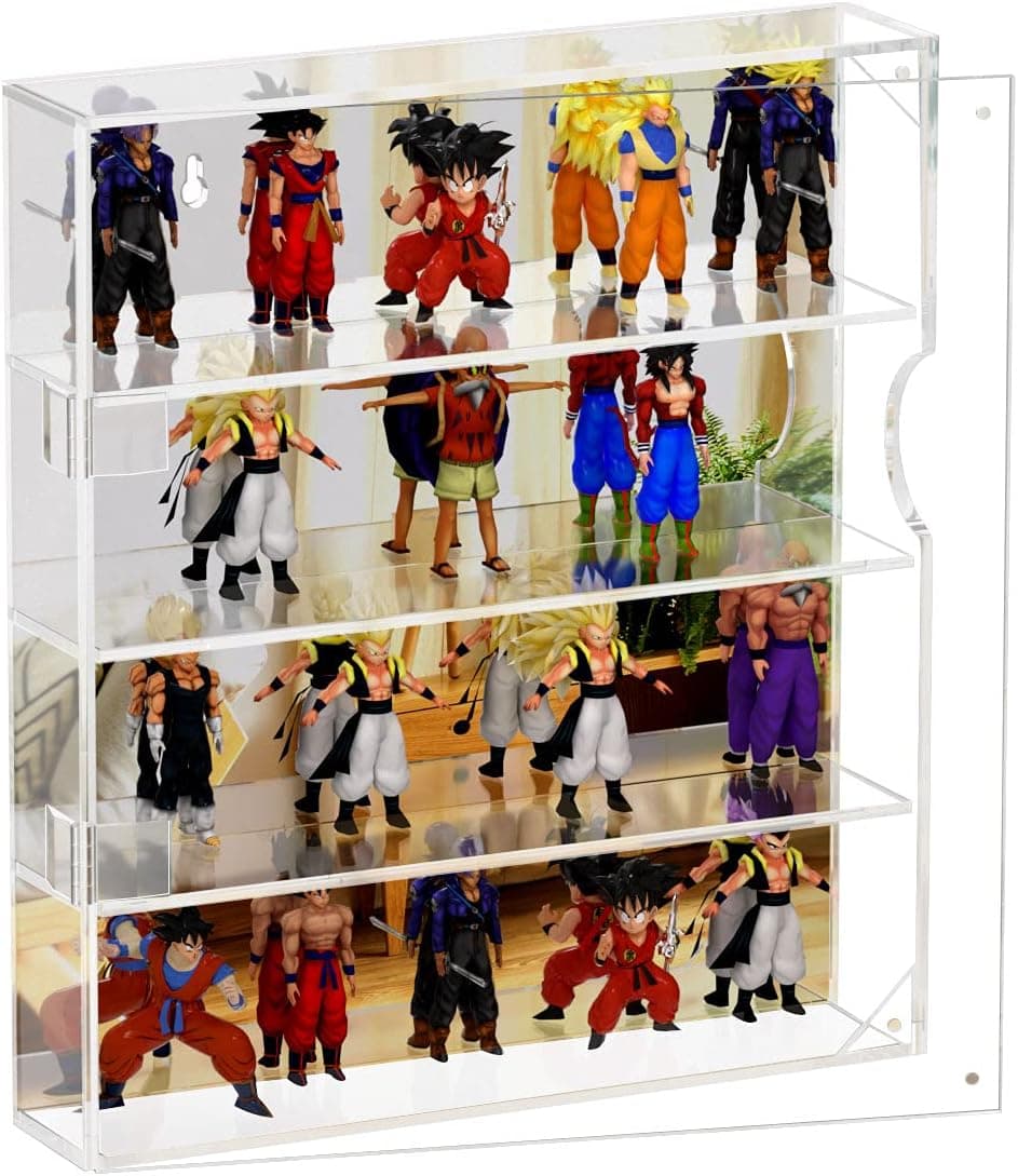 NIUBEE Acrylic Display Case Mirrored Back,Clear Showcase Storage Organizer for Mini Funko Pop/Figure,Wall Mounted Display Cabinet Dustproof for Mini Figure Any Toys Rock Stone