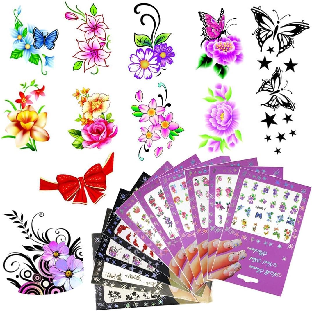 10pcs Mixed Design Nail Art Stickers Decals Flower DIY Water Transfer Nail Sticker Foil Adhesive Nails Beauty Accessories(10 Pack Style 8)
