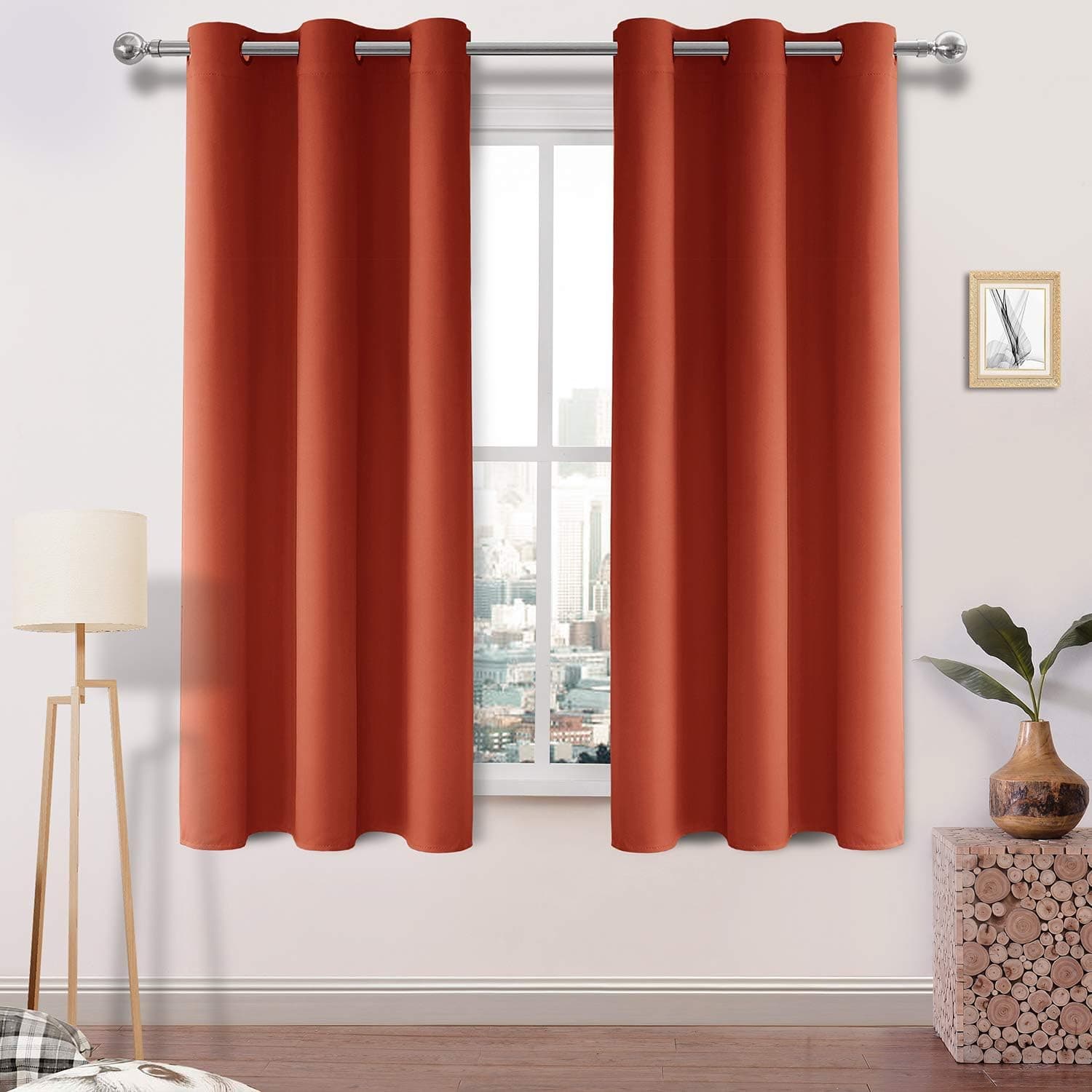 DWCN Orange Blackout Curtains Thermal Insulated Room Darkening Triple Weaved Fabric Grommet Window Curtain Drape for Bedroom Girl's Room 42 x 63, 1 Thick Panel