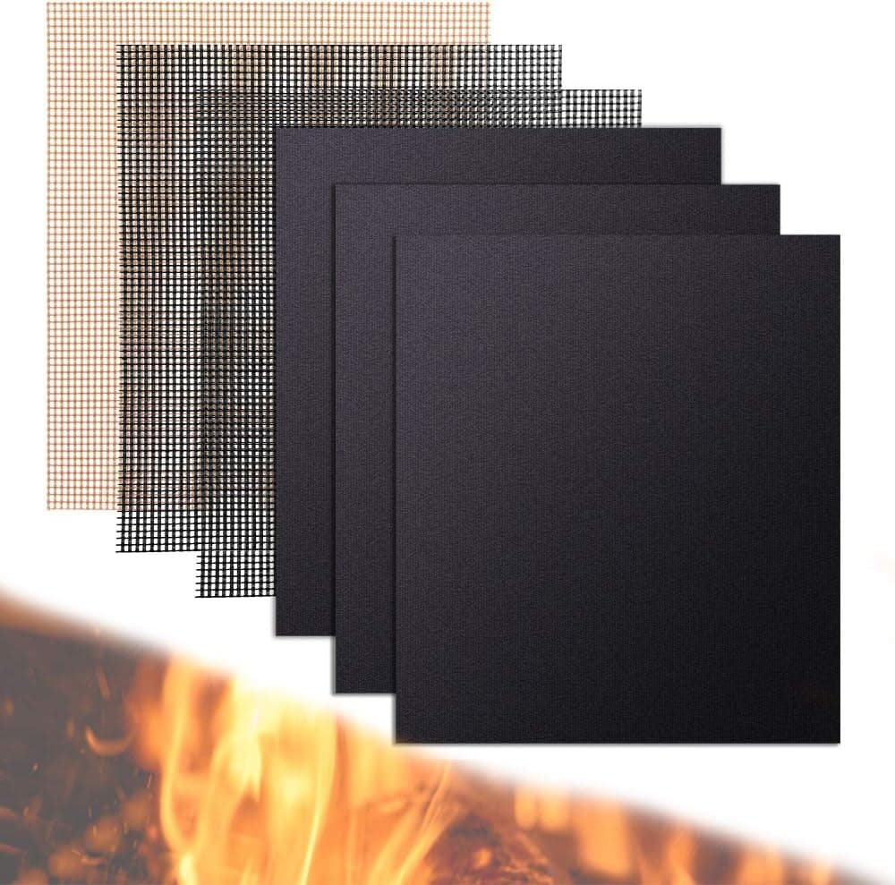G.a HOMEFAVOR 6 PCS Grill Mat Set (3X Solid Mat 3xMest Mat)- 100% Non-Stick BBQ Grill Mats -Heavy Duty, Reusable, Easy to Clean- Works on Electric Grill Gas Charcoal BBQ -15.75" x 13"