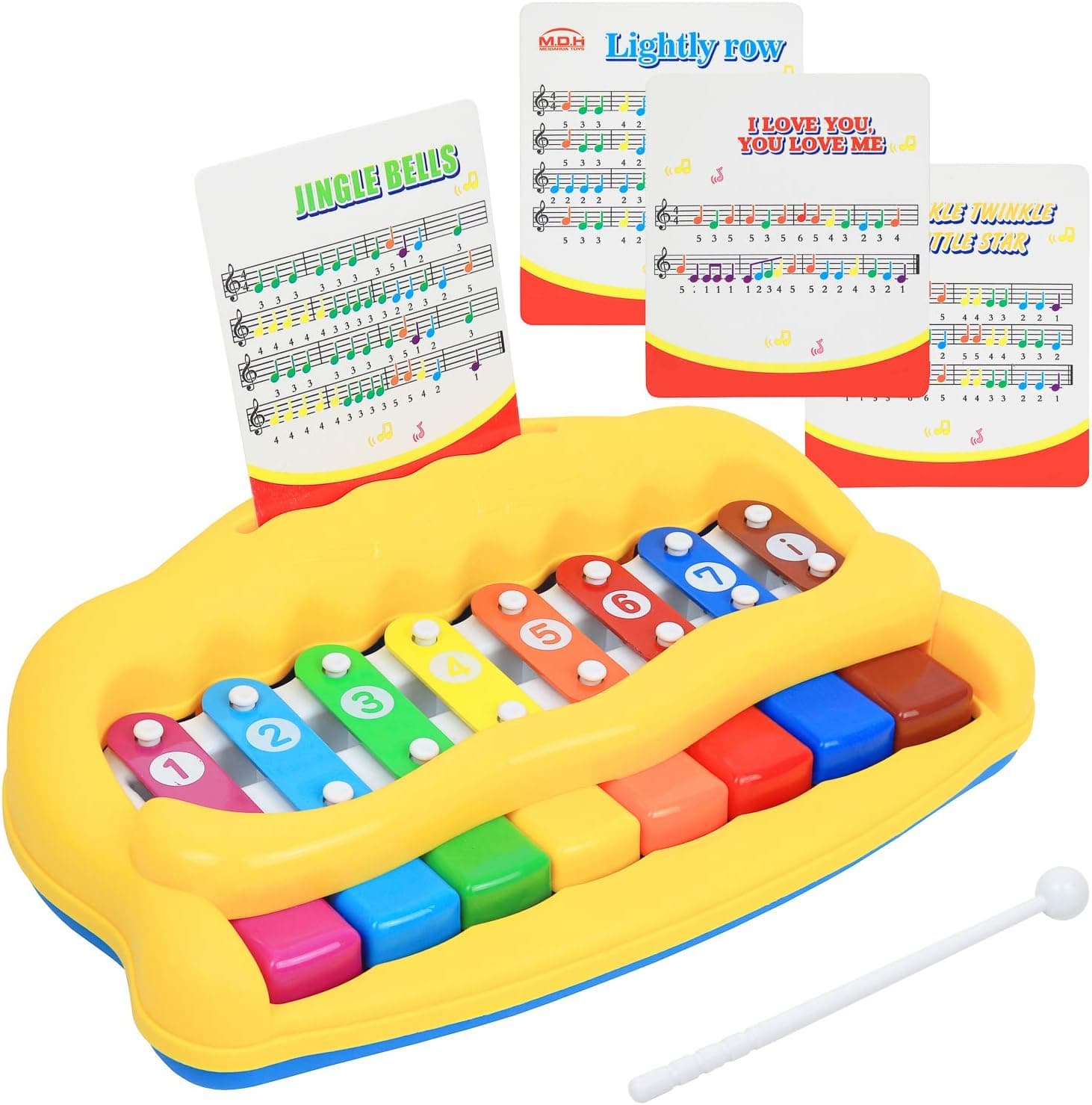 Kiddie Play 2 in 1 Piano Xylophone Kids Toy, Educational Toddler Musical Instruments ToySet, 8 Multicolored Key Scales in Crisp and Clear Tones with Mallets Music Cards and Songbook for Babies