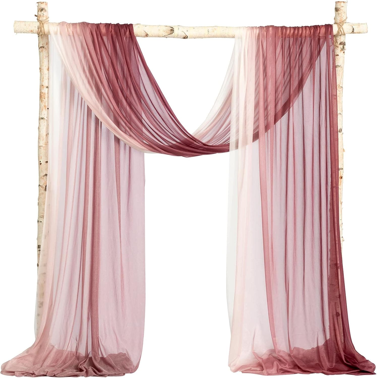 Ling's Moment Ombre Extra Wide 60" x 32Ft Wedding Arch Draping Fabric for Wedding Ceremony Reception Swag Decorations,Shades of Burgundy