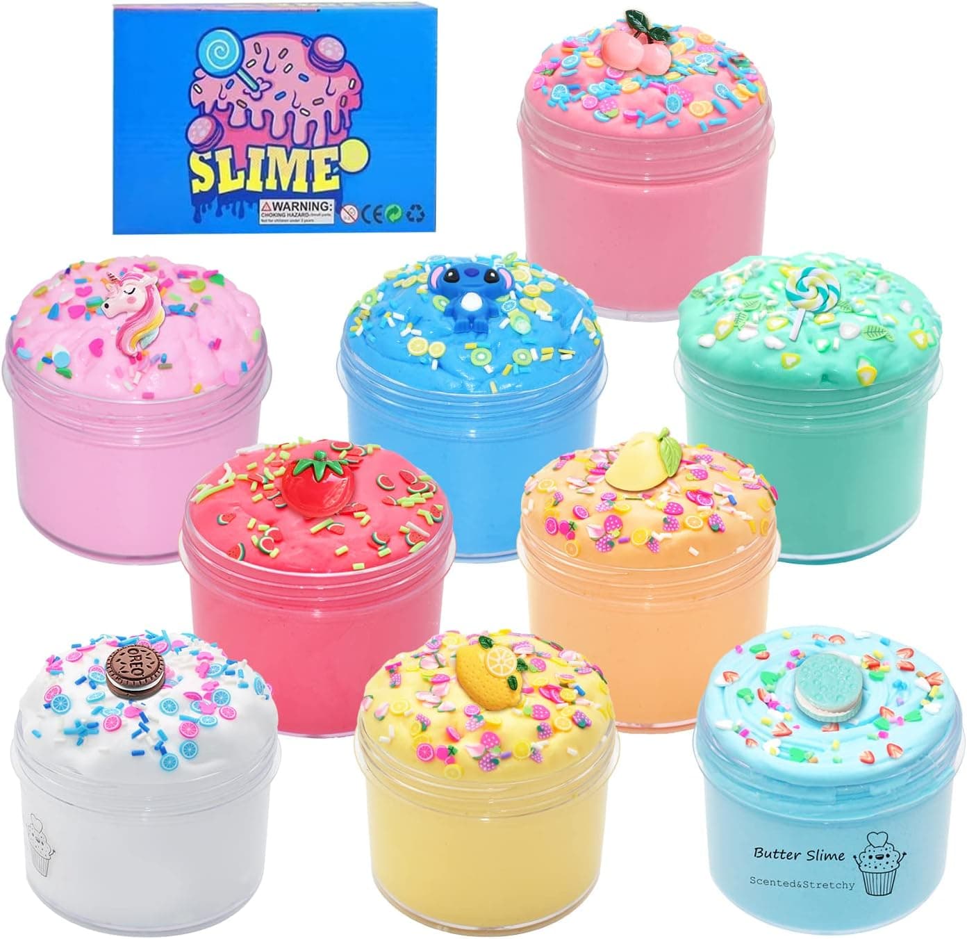 Butter Slime Kit for Girls 9 Pack,Party Favors Stretchy and Non-Sticky, Stress Relief Toy for Boys and Girls