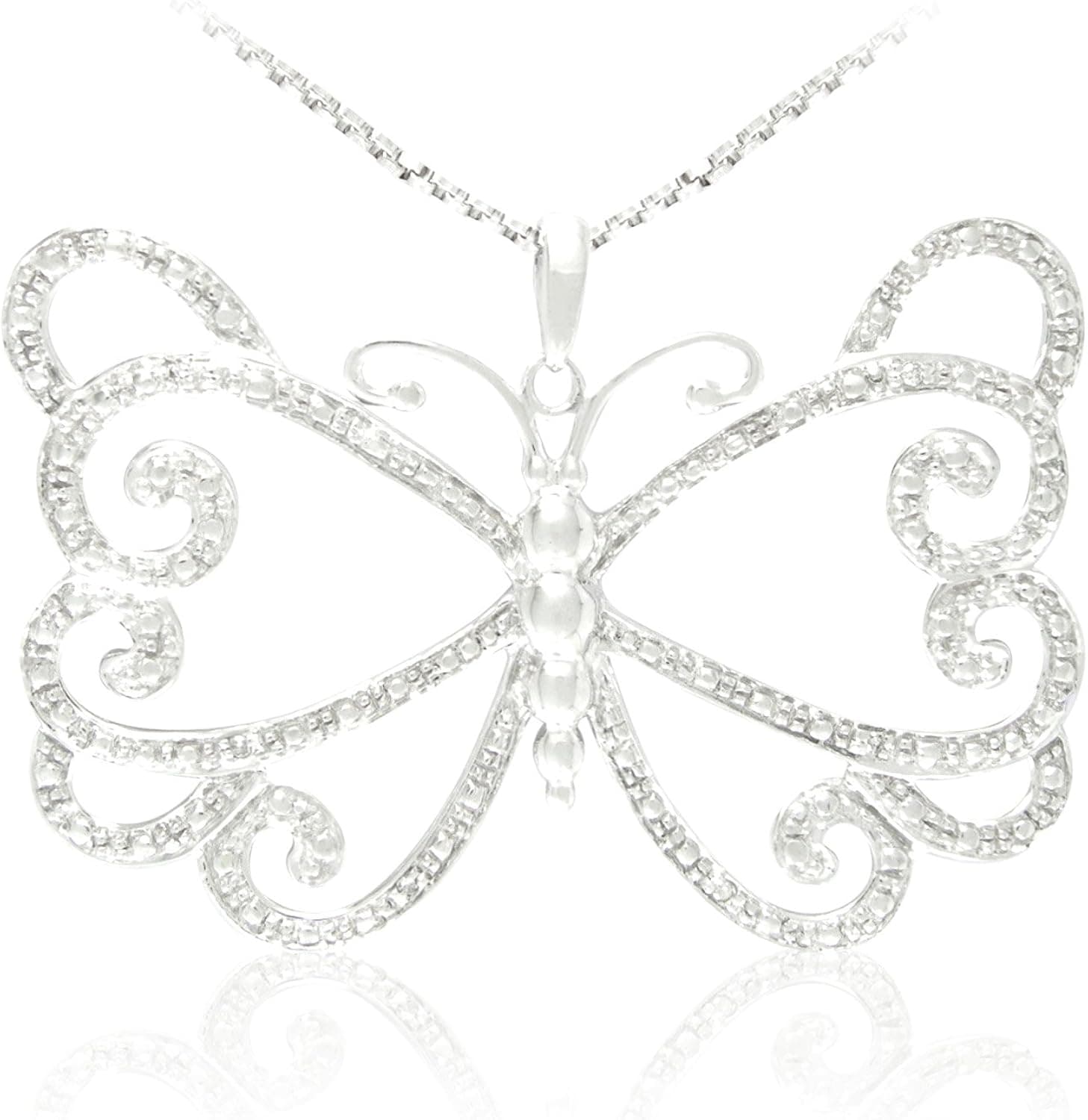 Amazon Collection Sterling Silver Diamond Butterfly Pendant Necklace (0.02 cttw, I-J Color, I1-I2 Clarity), 18"