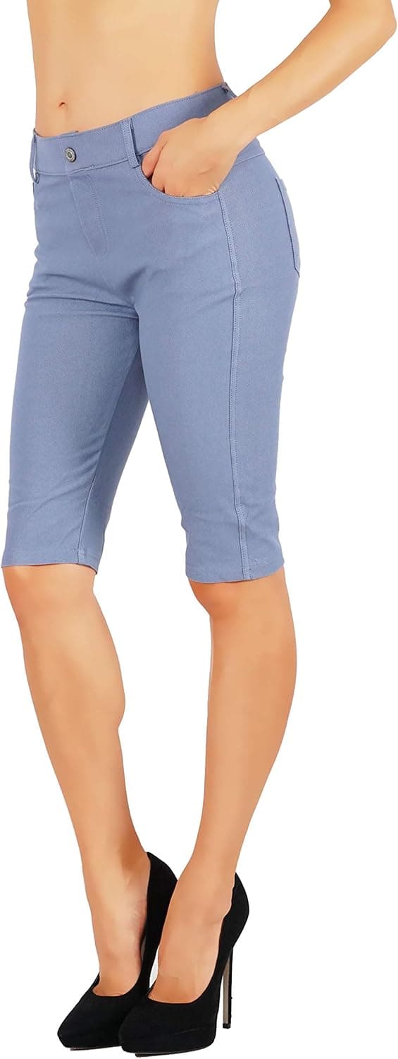 Fit Division Women's Jean Look Cotton Blend Jeggings Tights Slimming Full Lenght Capri and Classic Bermuda Shorts Leggings Pants S-3XL (2X US Size 16-18, FDJN825-SGY)
