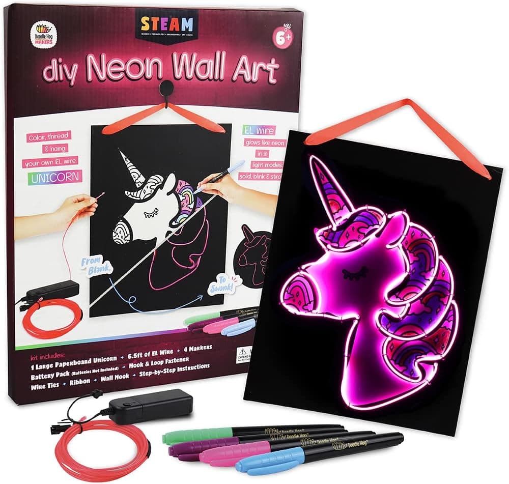 DOODLE HOG Unicorns Gifts for Girls - Create Your Own Neon Light Up Art for Wall, Arts and Crafts for Kids & Girls Ages 8-12, Birthday Toys for Girls 7 9 10 11 12