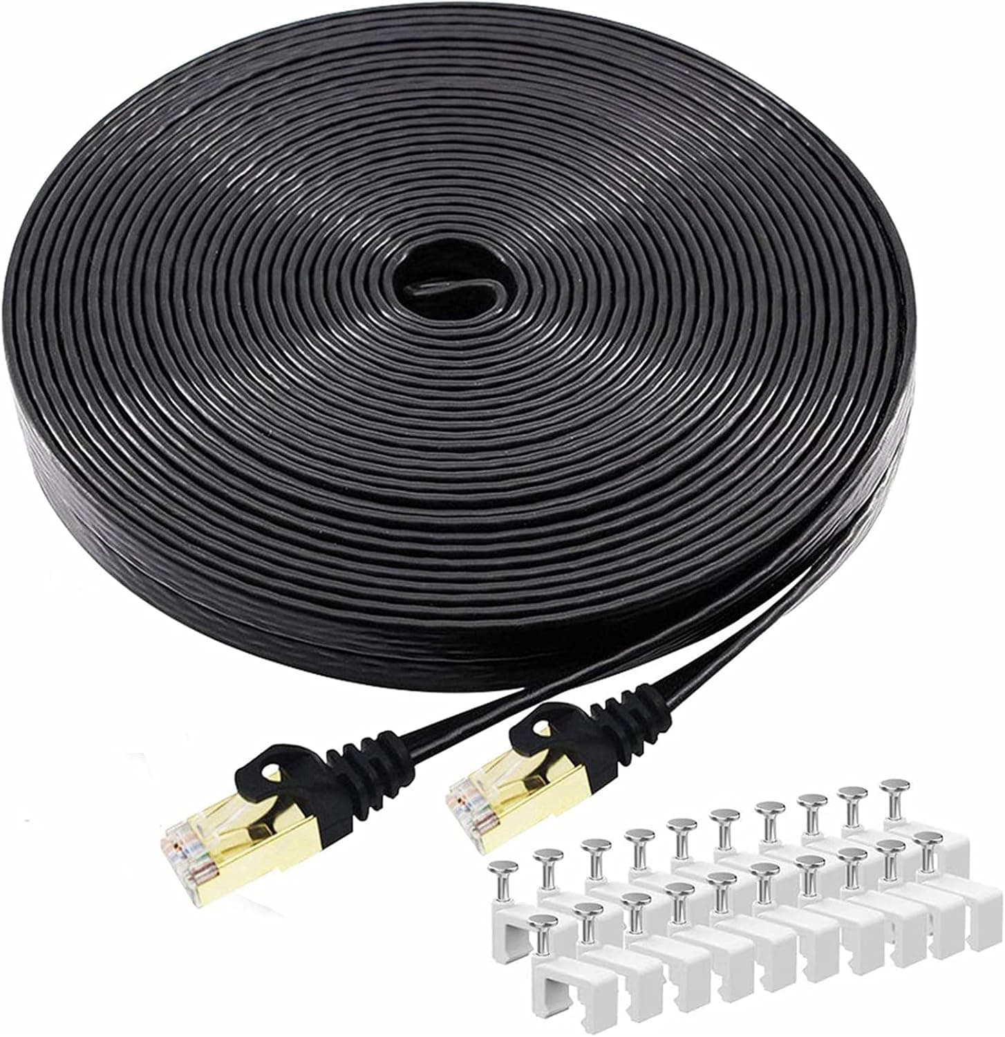 BUSOHE Cat 8 Ethernet Cable 30 FT, High Speed Flat Internet Network Patch Cord, 40Gbps 2000MHz Faster Than Cat7/Cat6, Shielded LAN Wire with Gold Plated RJ45 Connector for Router,Modem,Xbox,PS4-Black