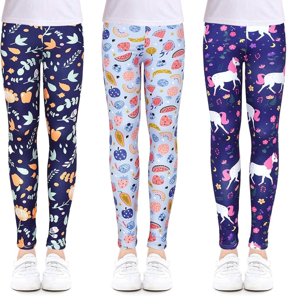 slaixiu Girls Leggings Stretchy Kids Pants Classic Printing Flower Pattern