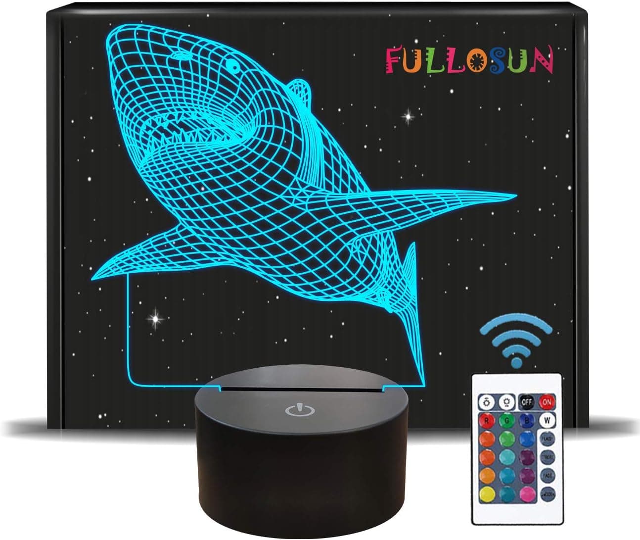 FULLOSUN 3D Illusion Lamp, Shark Night Light with Remote Control Optical Touch 16 Color Changing Desk Lamps Kids Room Decor Festival Birthday Present Gifts for Toddlers Boys Child