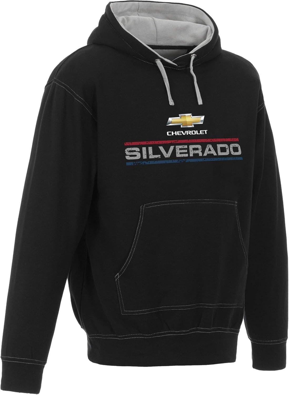 JH DESIGN GROUP Men's Chevy Silverado Distressed U.S.A. Old Glory Flag Hoodie (X-Large, Black - Gray)