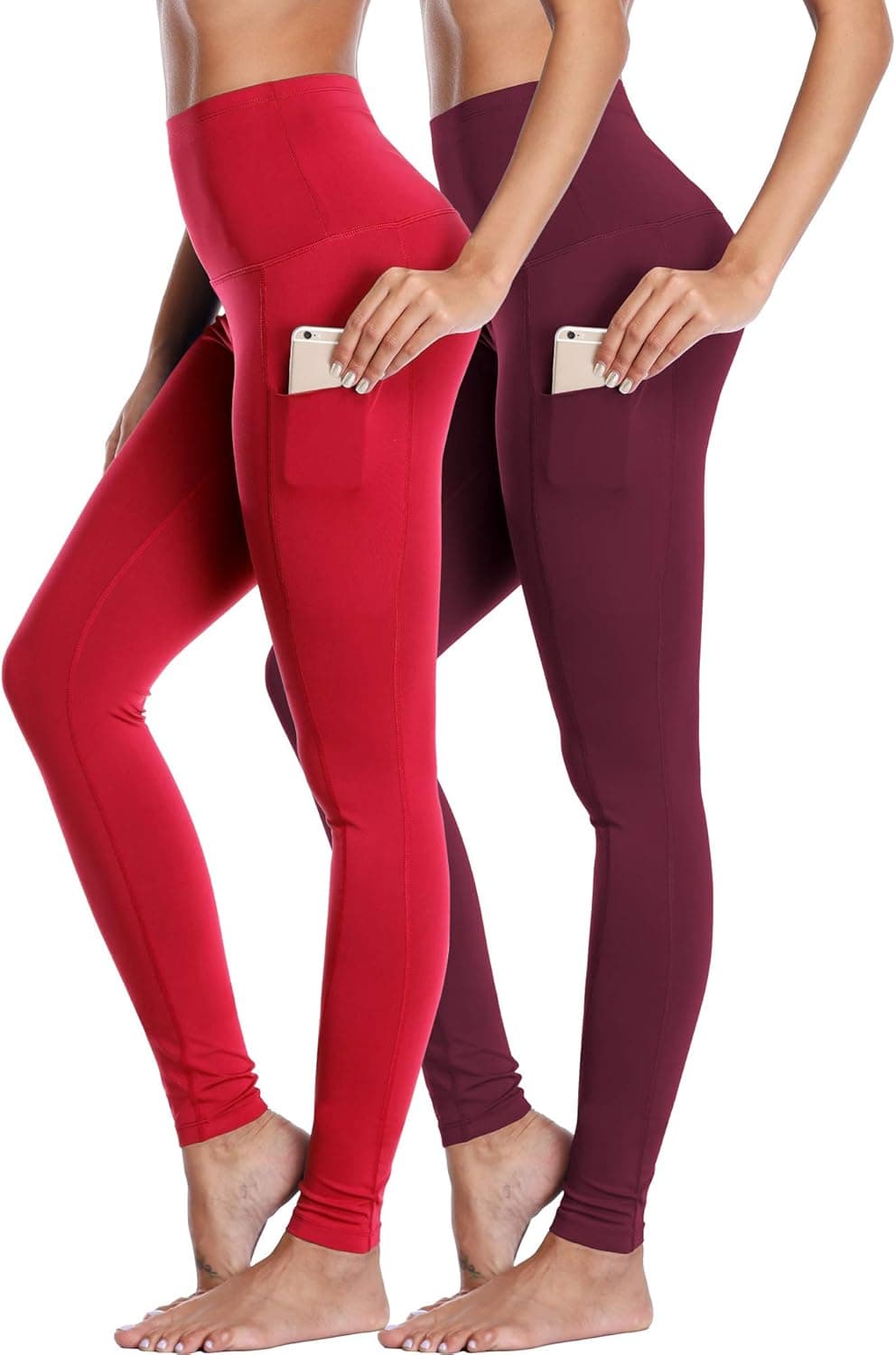 Neleus Women's 2 Pack Yoga Leggings Tummy Control Workout Yoga Pant,103,Red,Dark Red,US S