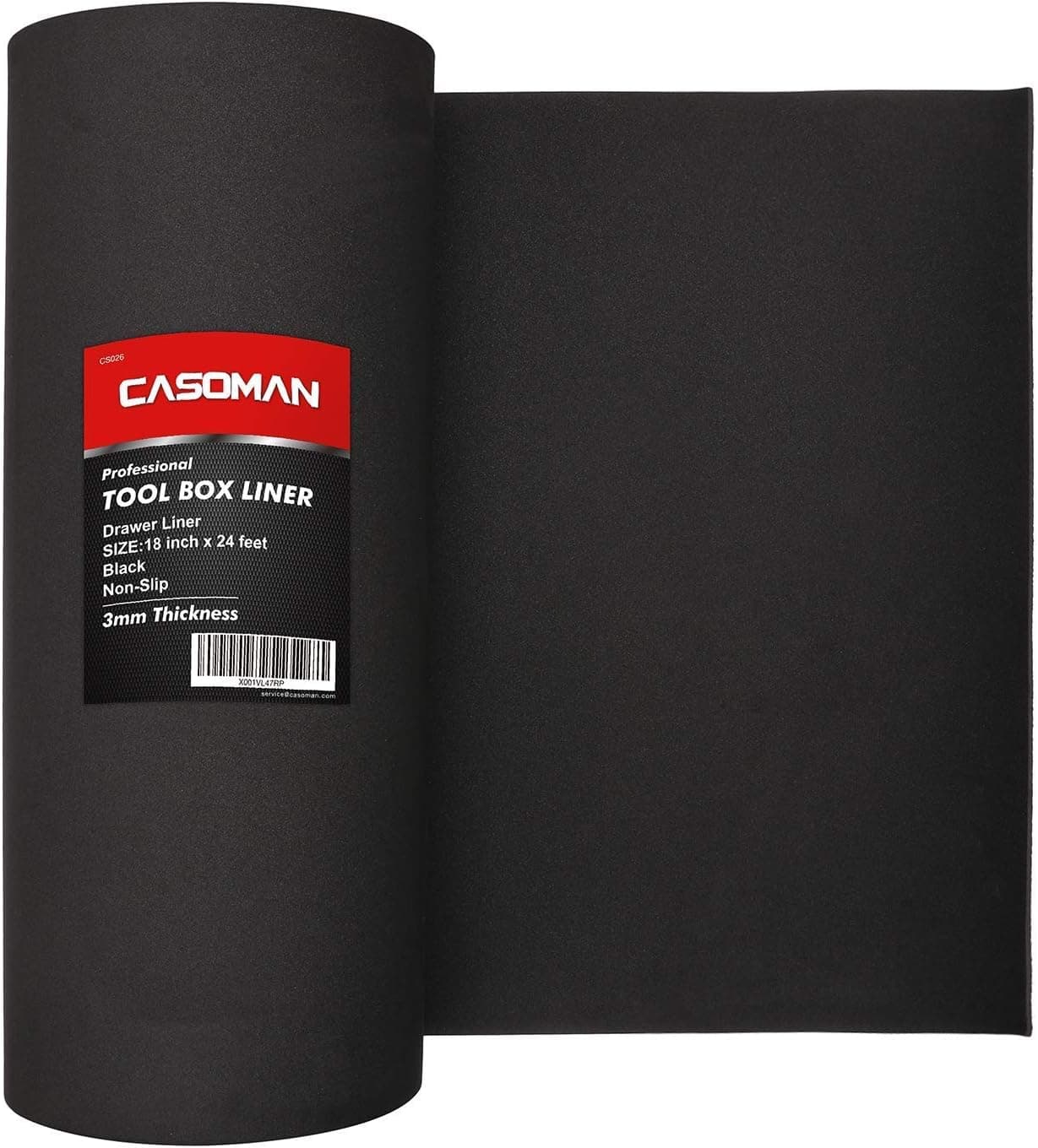 CASOMAN Professional Black Durable Tool Box Liner and Drawer Liner, 18 inch(wide) x 24 feet (long), Non-Slip, Tray Organized and Tools Protected 3mm Thickness (1/8" thickness)