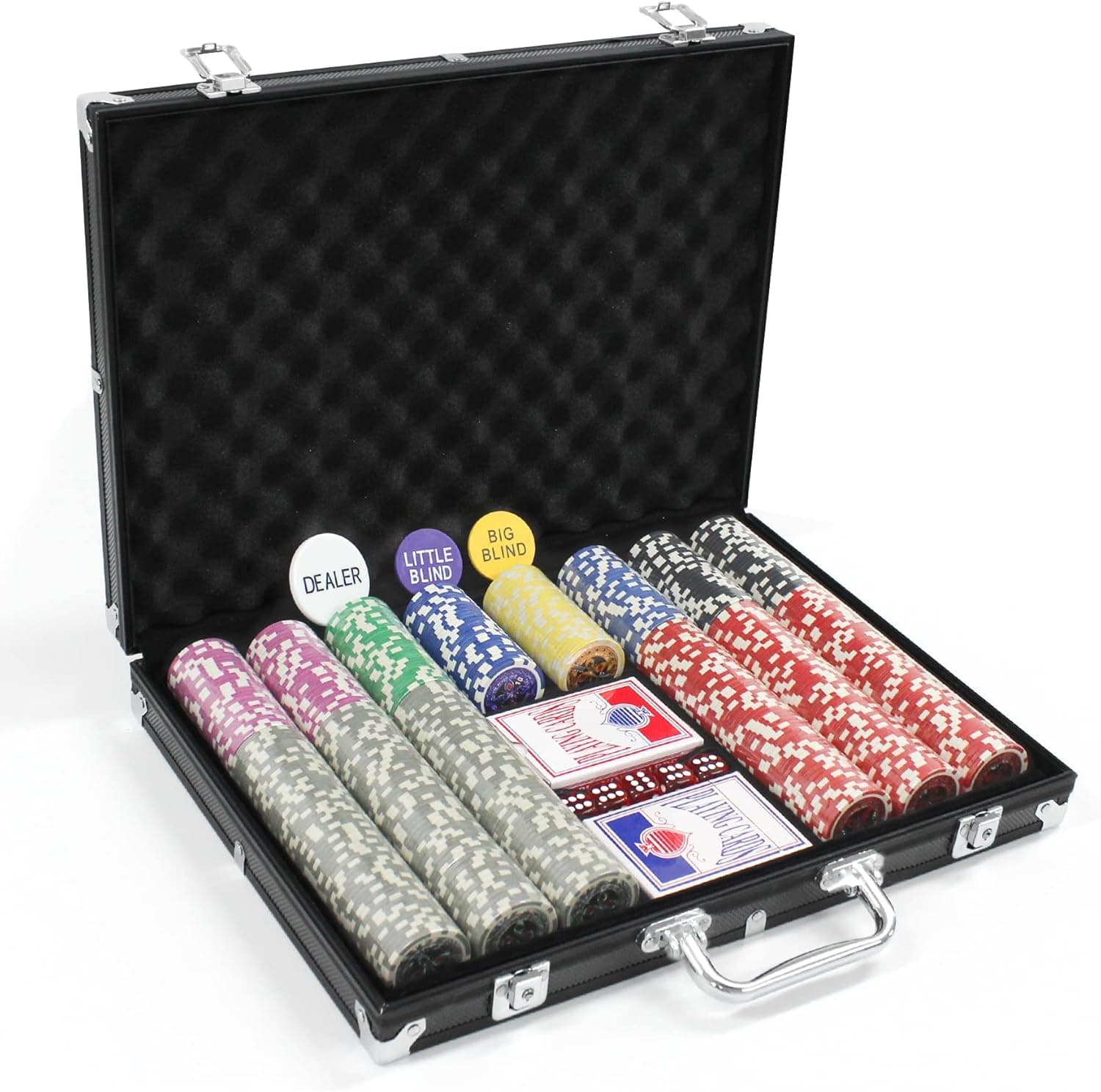 GRANDMA SHARK 500 Piece Poker Chips Set with Aluminum Case, 2 Decks of Cards, Dealer, Small Blind, Big Blind Buttons and 5 Dice, Texas Holdem Poker Sets