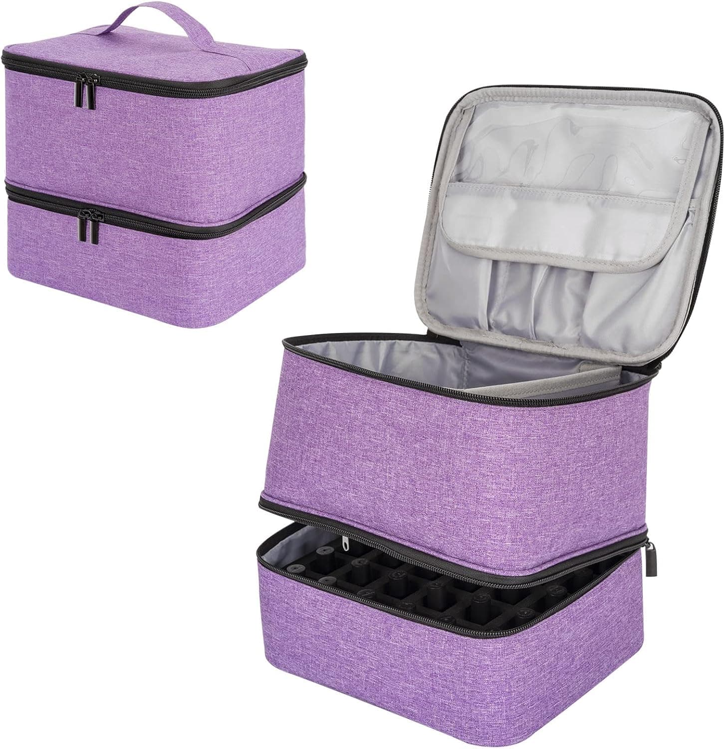 Rudmox Nail Polish Carrying Organizer,Double Layer Nail Dryer Storage Case holds 30 bottles Essential oils case for Travel,Home Stock