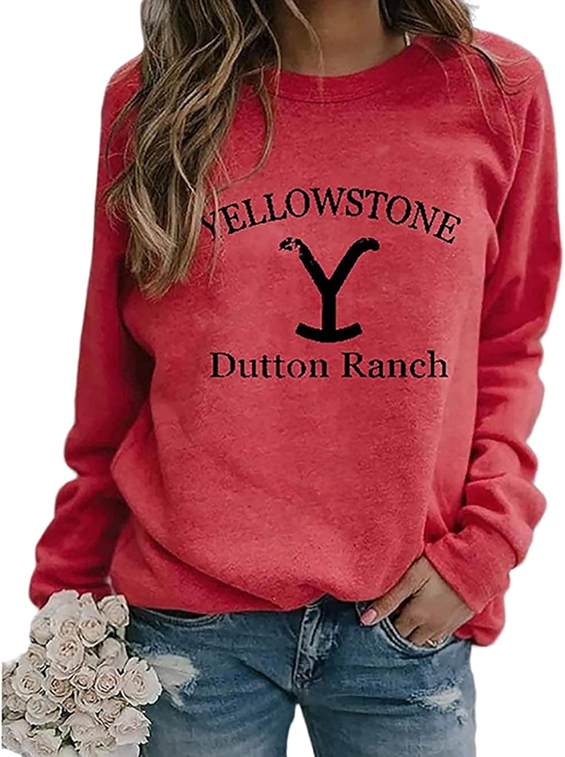 Fashion Women Round Neck Pullover Printed Long Sleeve Tops Sweatshirts